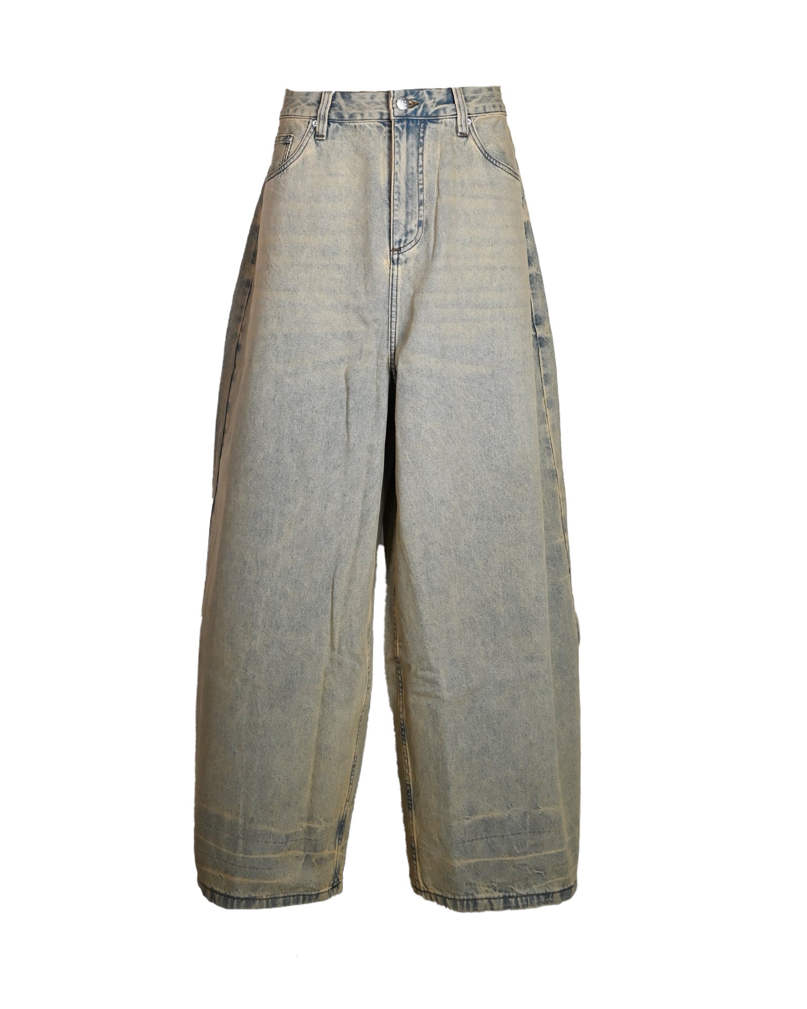 SAND WASHED BALLOON DENIM TROUSERS UNISEX / SAND WASHED