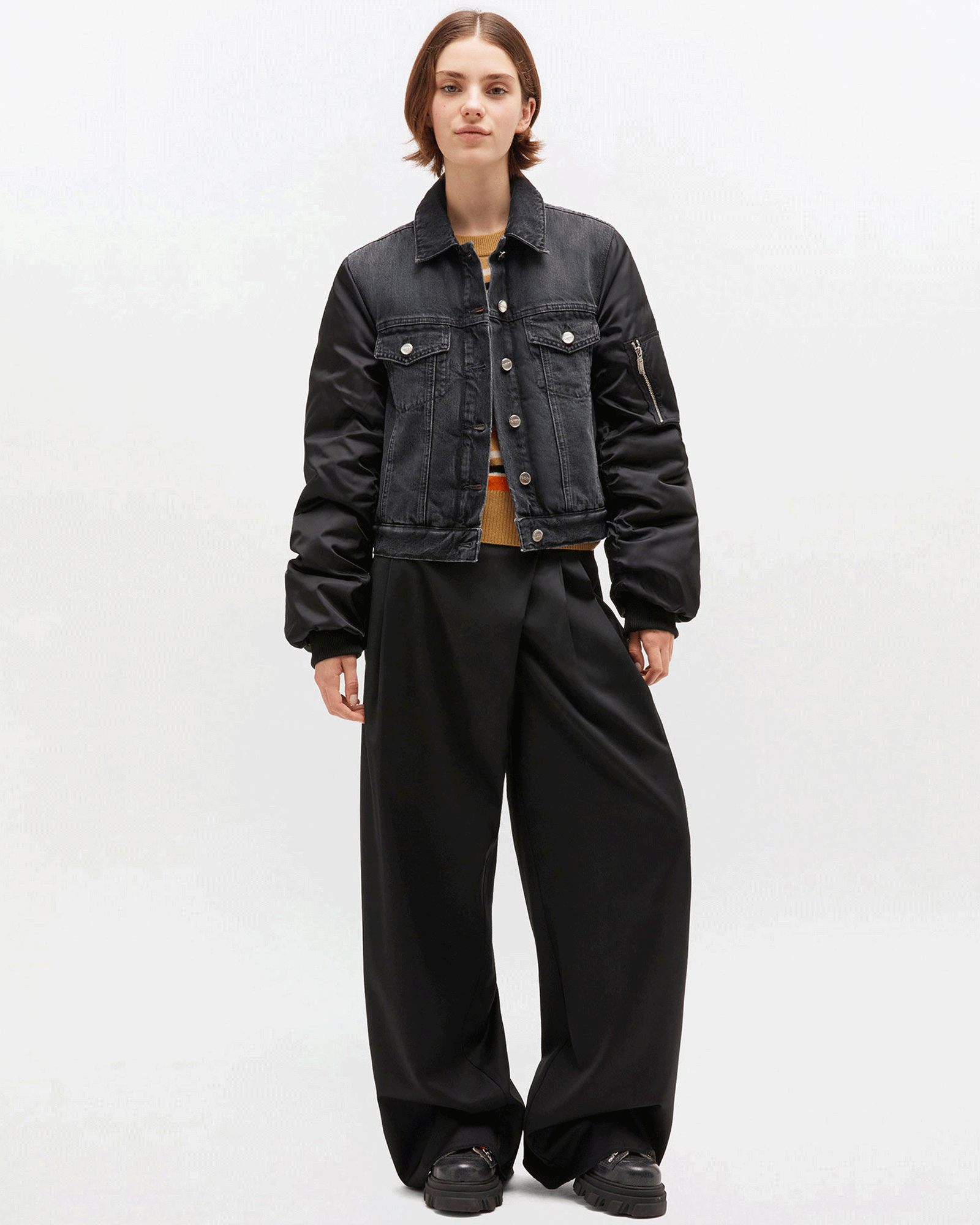 GANNI・Gunny -  RIGID DENIM MIX JACKET / BLACK