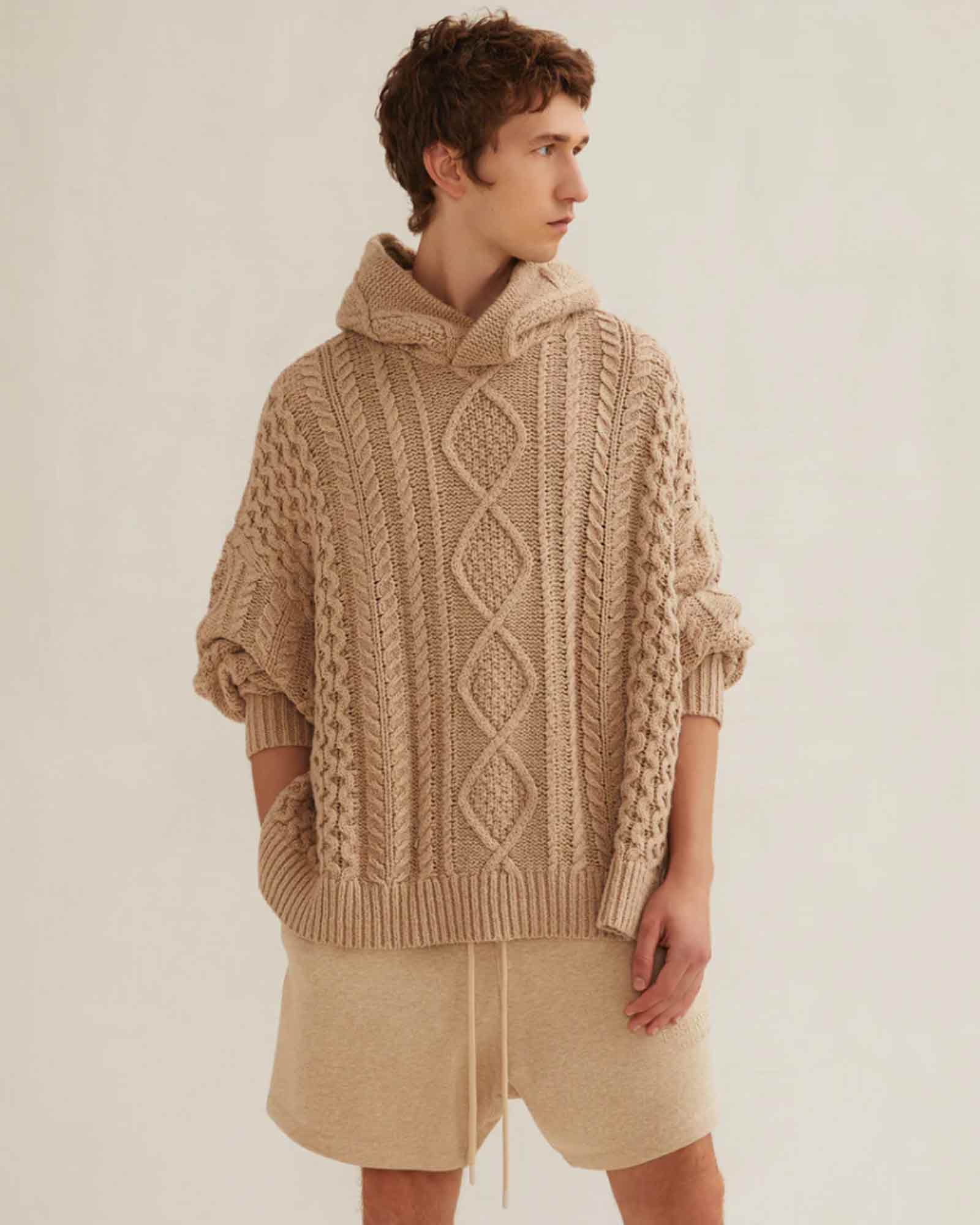 ESSENTIALS・エッセンシャルズ - ニット・セーター CABLE KNIT HOODIE / GOLD HEATHER