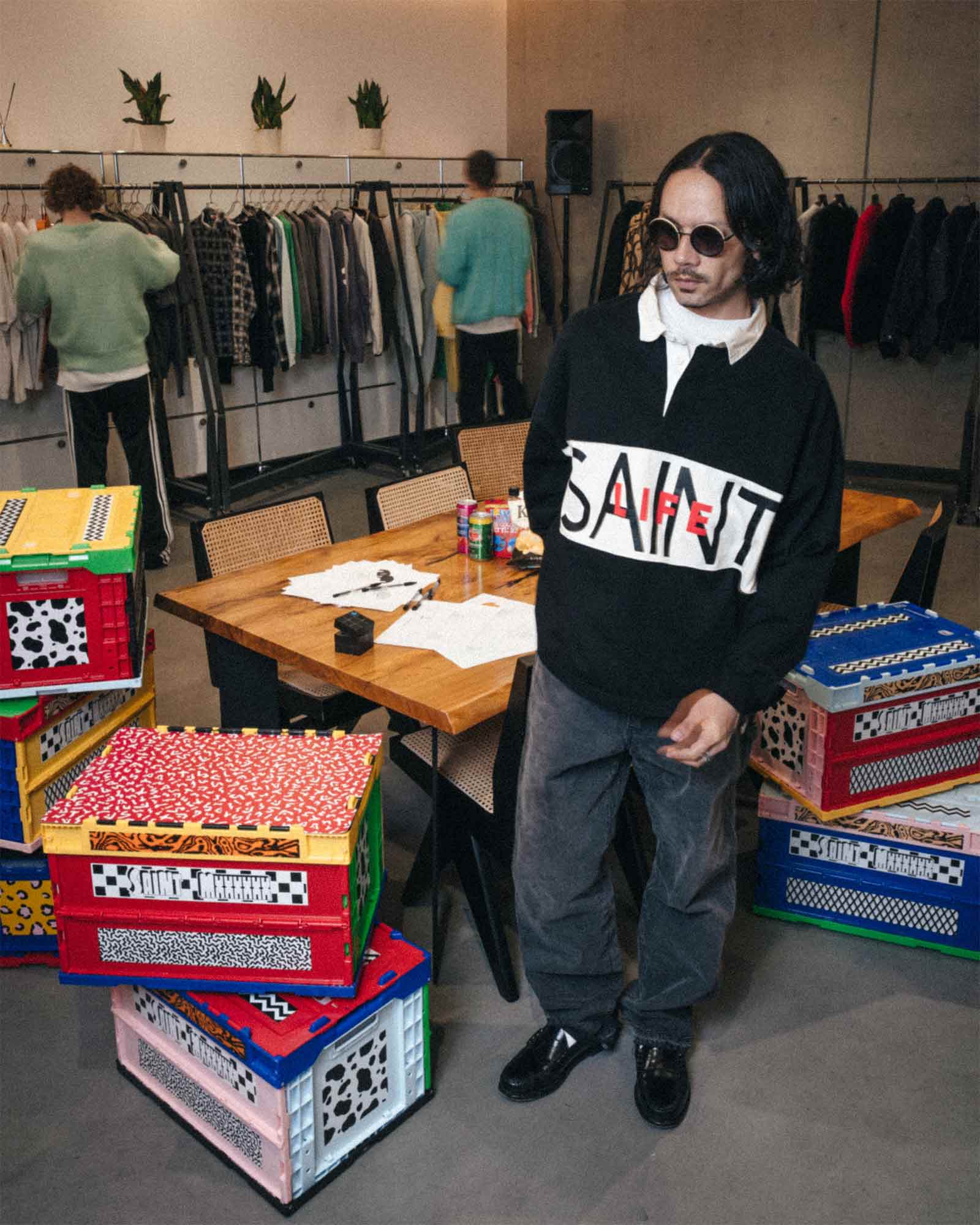 ©SAINT M××××××・saint michael -  LS POLO SHIRT/SAINT LIFE / BLACK
