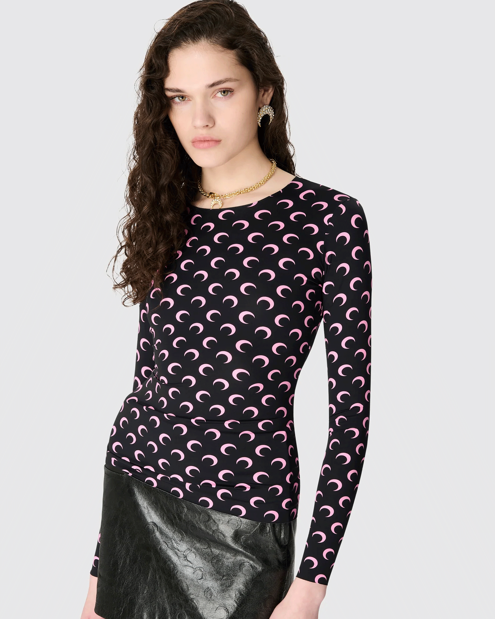 Marine Serre・marine cell -  MOON PRINTED JERSEY LS CREWNECK TOP / BLACK/PINK