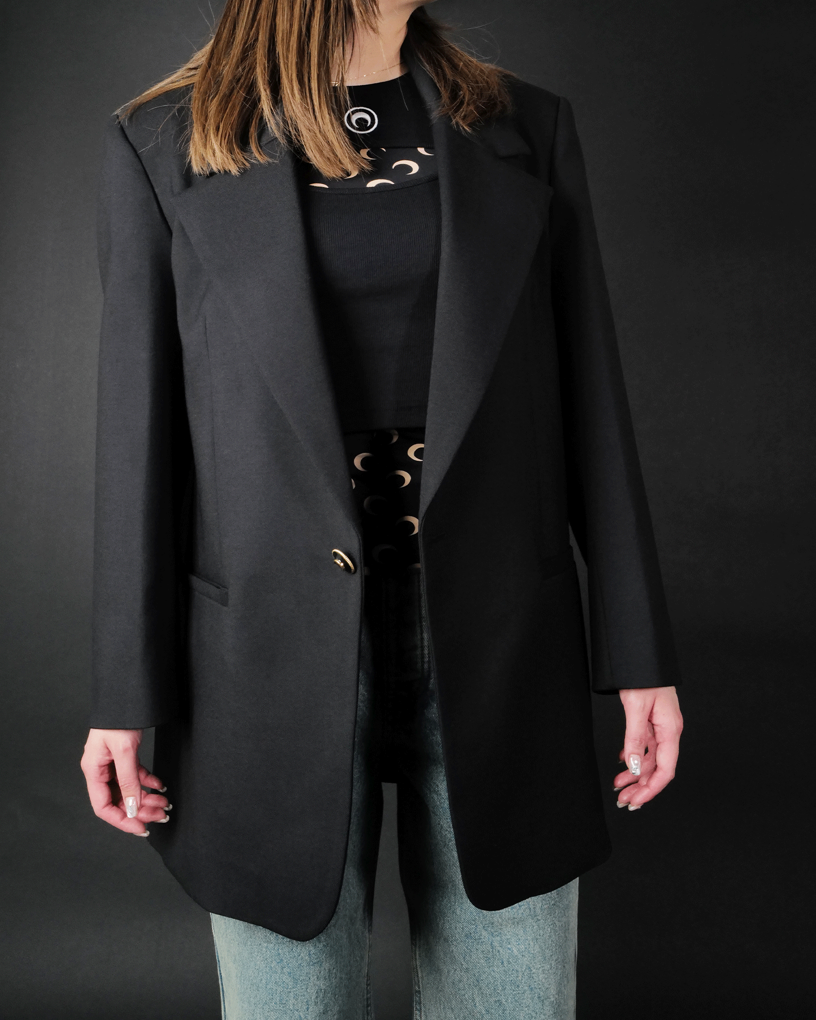 Marine Serre × VIRGIN WOOL TWILL BOXY JACKET / BLACK