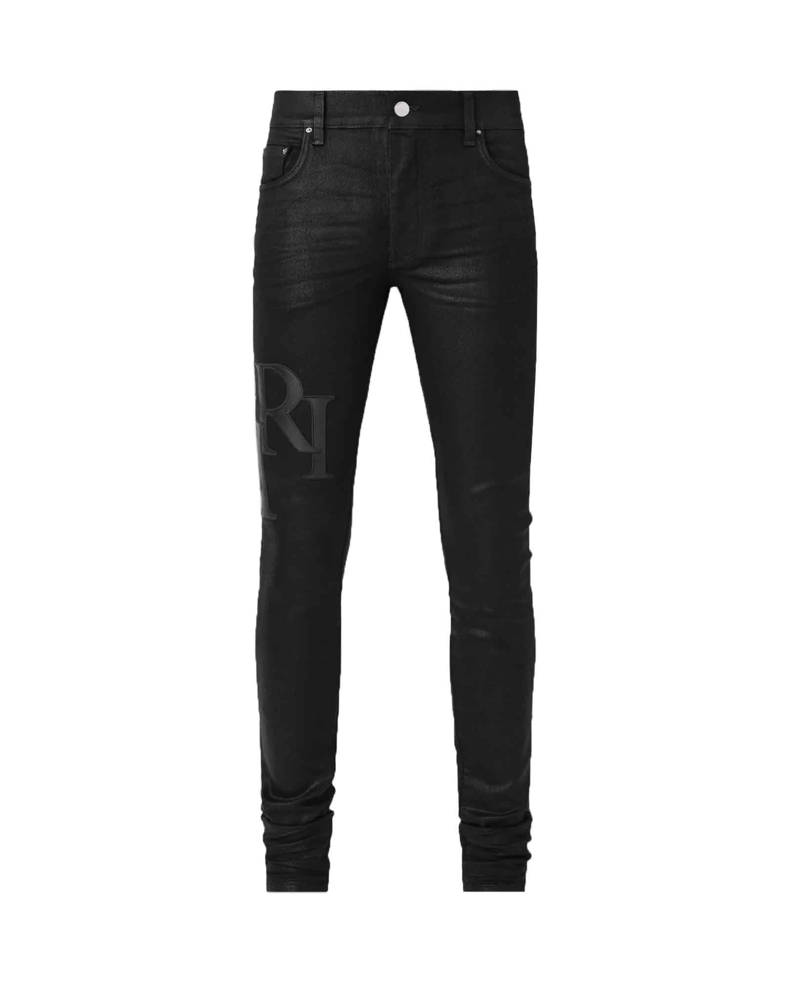 AMIRI・アミリ - デニムパンツ WAXED STAGGERED LOGO SKINNY JEAN / BLACK WAX