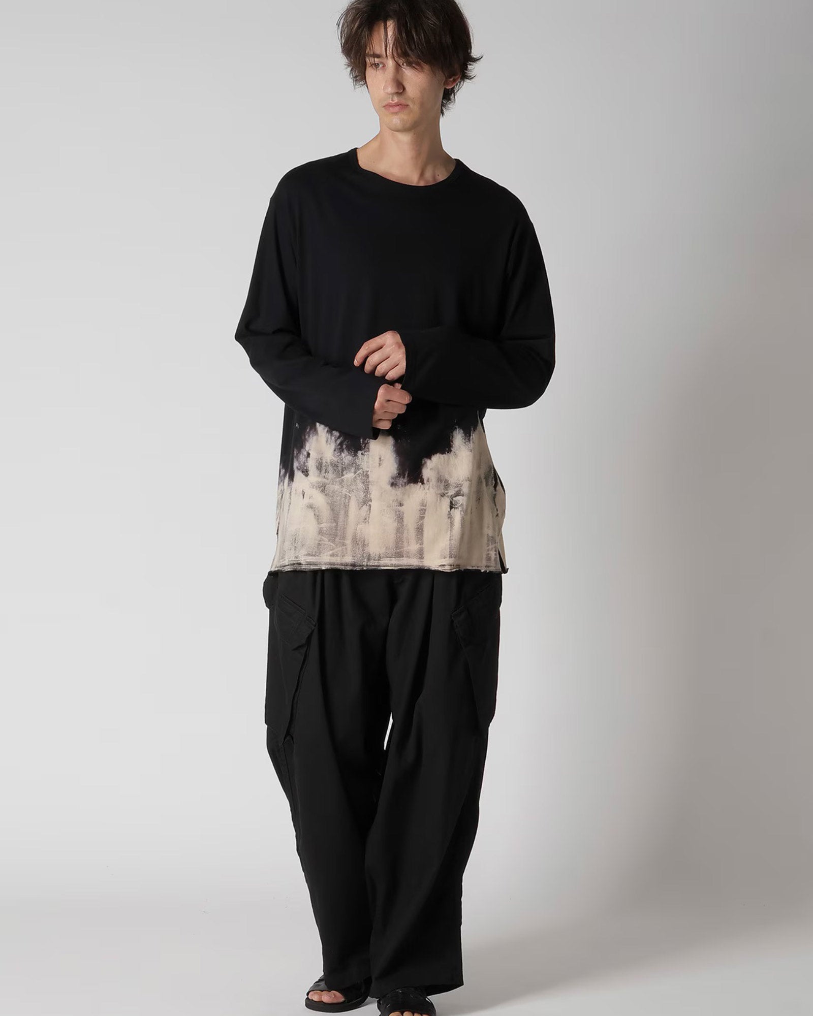 Yohji Yamamoto・ヨウジ ヤマモト - L/S Tシャツ 30/- DISCHARGED COMBED PS ROUND NECK LONG SLV T