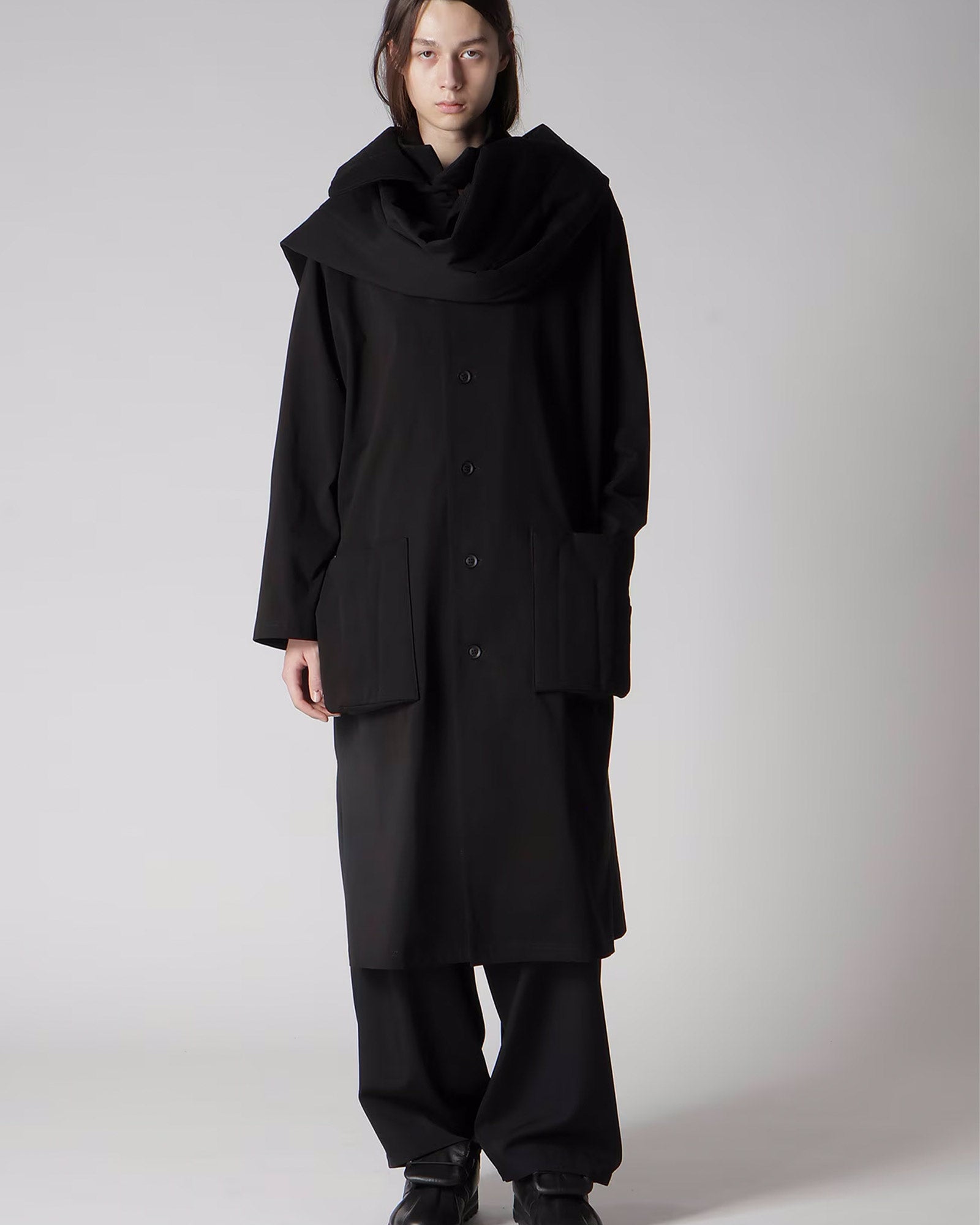 Yohji Yamamoto・ヨウジ ヤマモト - コート 30/-HIGH D COTTON JERSEY PADDED LONG COAT / BLACK