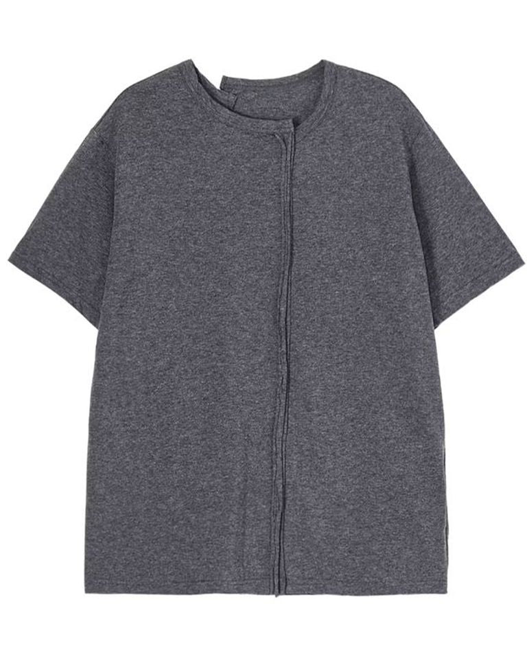 Yohji Yamamoto・ヨウジ ヤマモト -  30/- COMBED SINGLE JERSEY RE VERTICAL PANEL SHORT S / CHACOAL