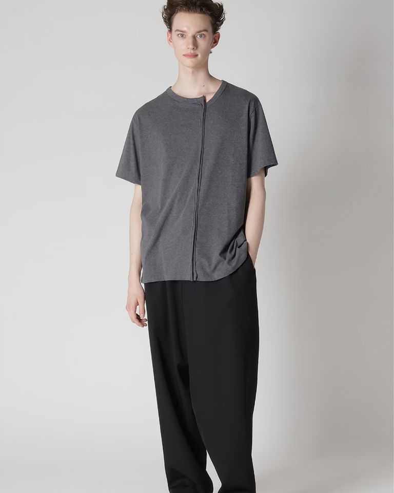 Yohji Yamamoto・ヨウジ ヤマモト - トップス 30/- COMBED SINGLE JERSEY RE VERTICAL PANEL SHORT S / CHACOAL