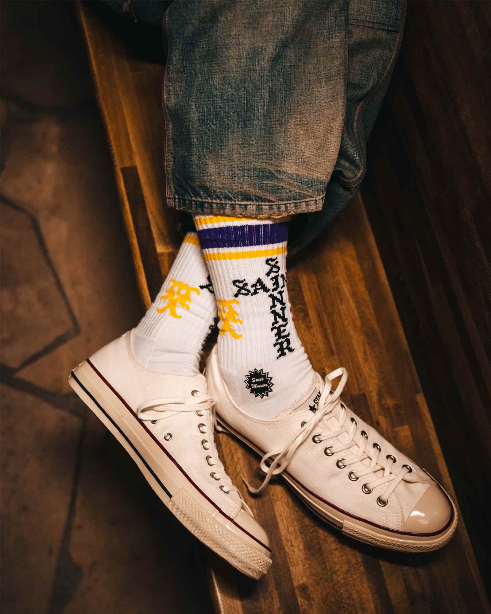 ©SAINT M××××××・セントマイケル - ソックス・レッグウェア SOCKS/SINNER / WHITE+PURPLE