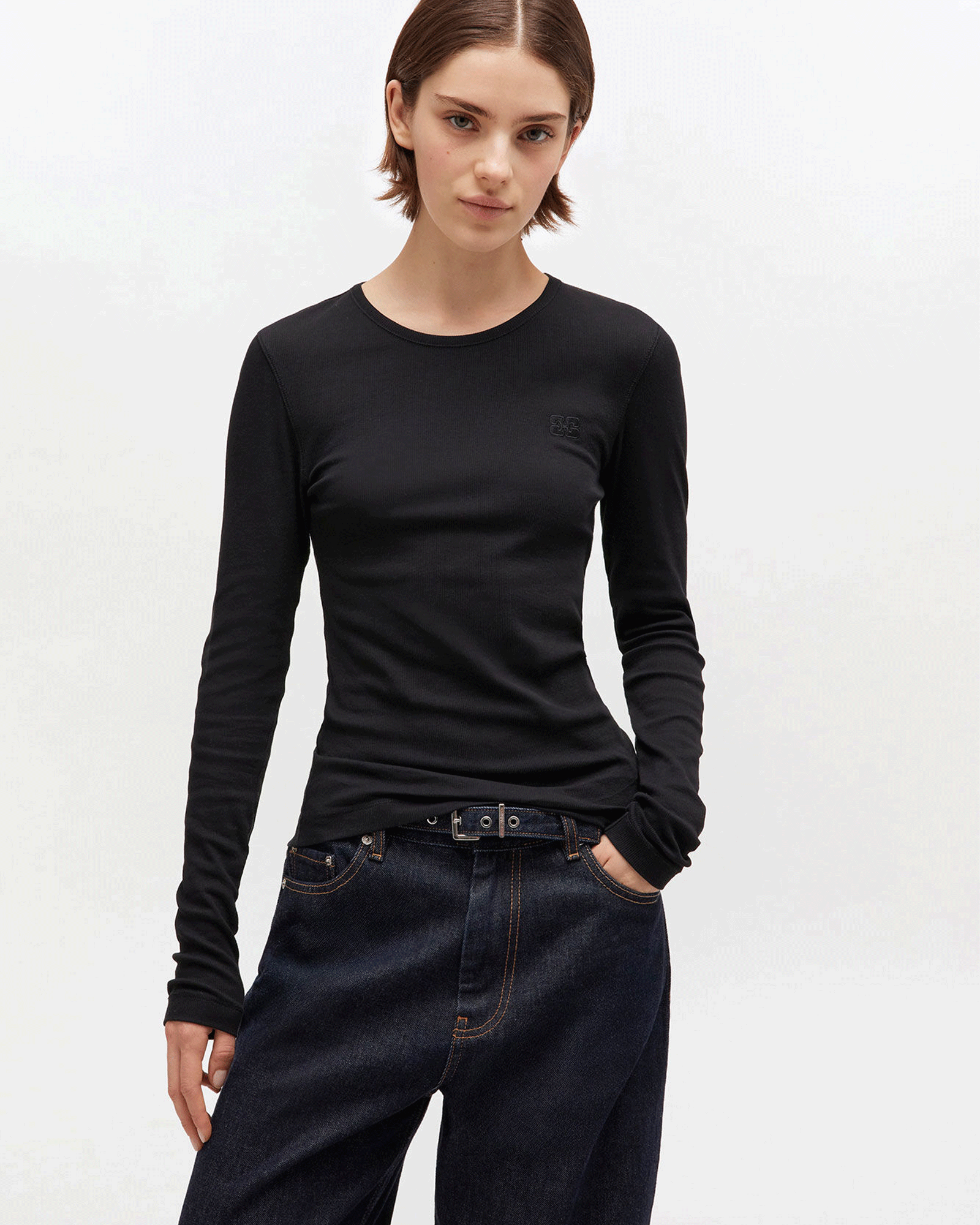 GANNI・Gunny -  SOFT COTTON RIB LONG SLEEVE / BLACK