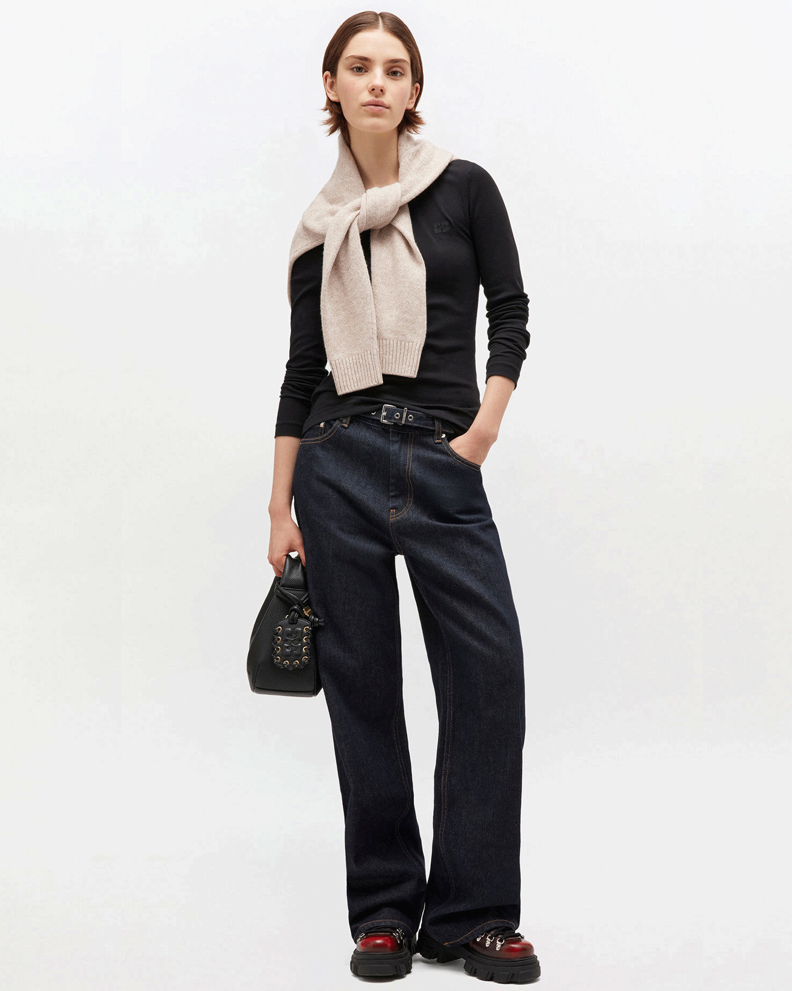 GANNI・Gunny -  SOFT COTTON RIB LONG SLEEVE / BLACK