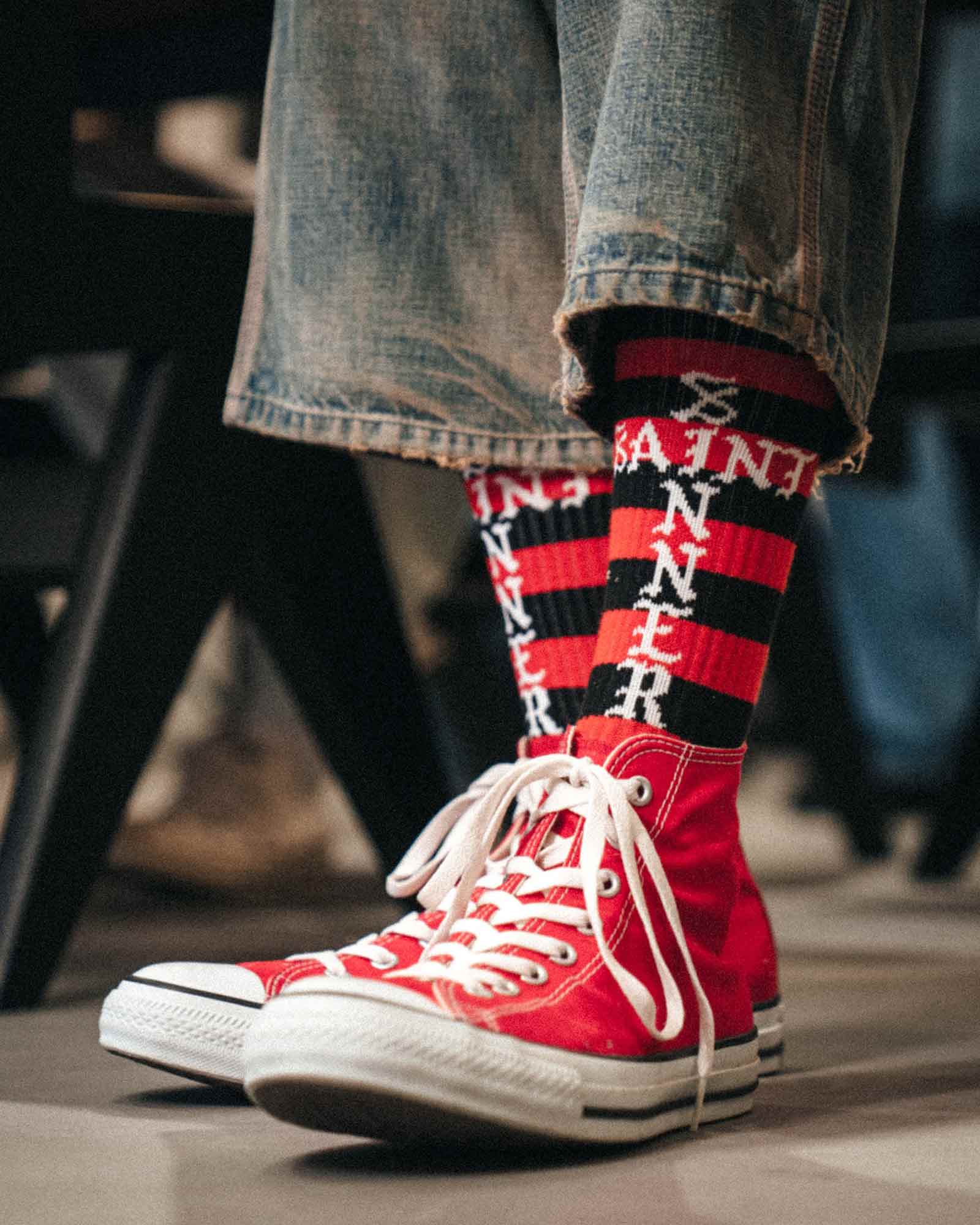 ©SAINT M××××××・セントマイケル - ソックス・レッグウェア SOCKS/BORDER / BLACK+RED
