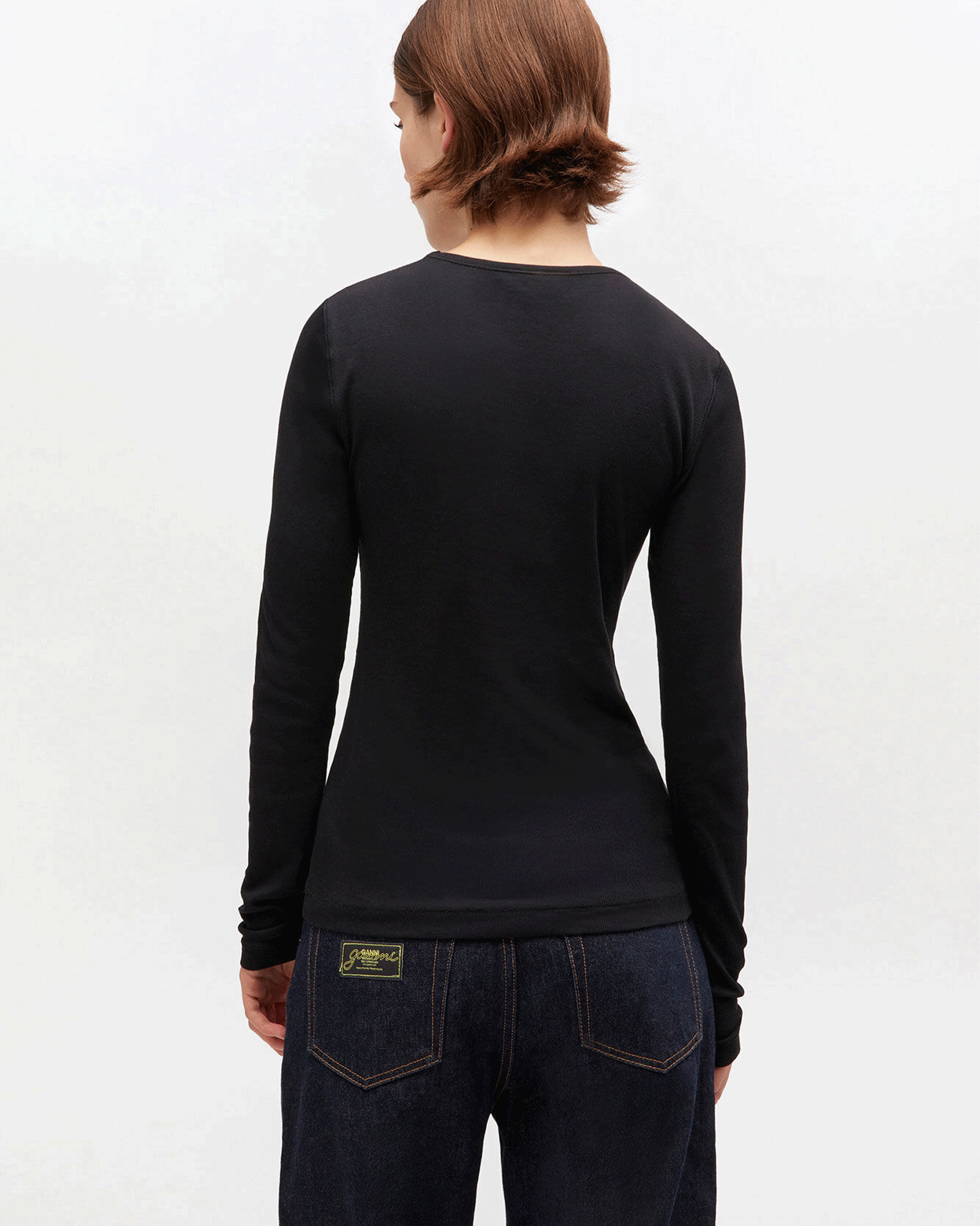 GANNI・Gunny -  SOFT COTTON RIB LONG SLEEVE / BLACK
