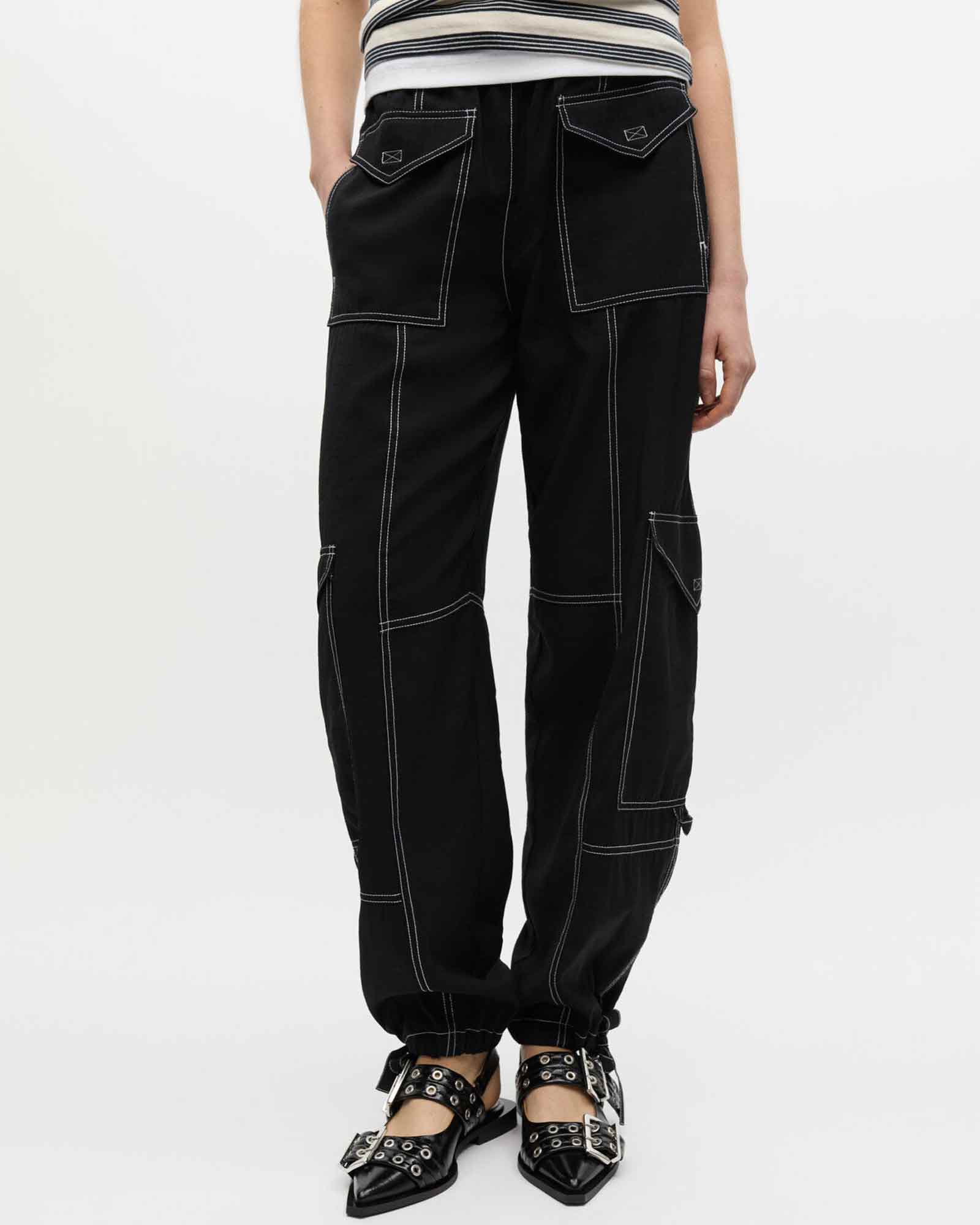 GANNI・ガニー - その他パンツ LIGHT SLUB HIGH WAIST POCKET PANTS / BLACK