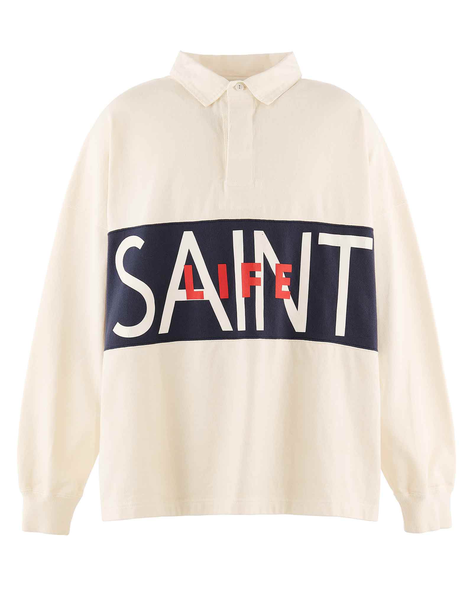 ©SAINT M××××××・セントマイケル - ポロシャツ LS POLO SHIRT/SAINT LIFE / WHITE