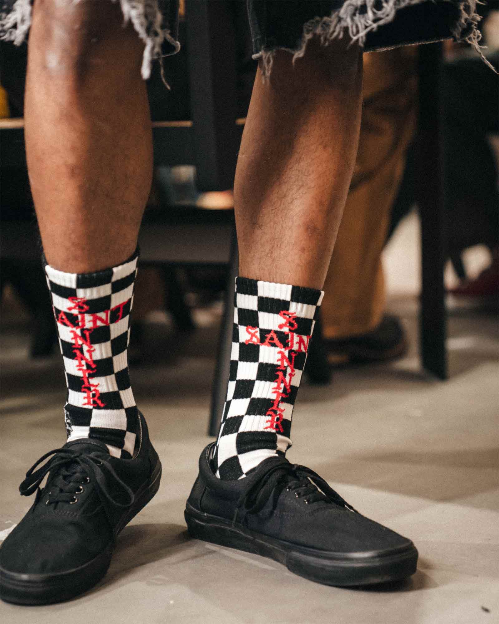 ©SAINT M××××××・セントマイケル - ソックス・レッグウェア SOCKS/CHECK / BLACK+WHITE