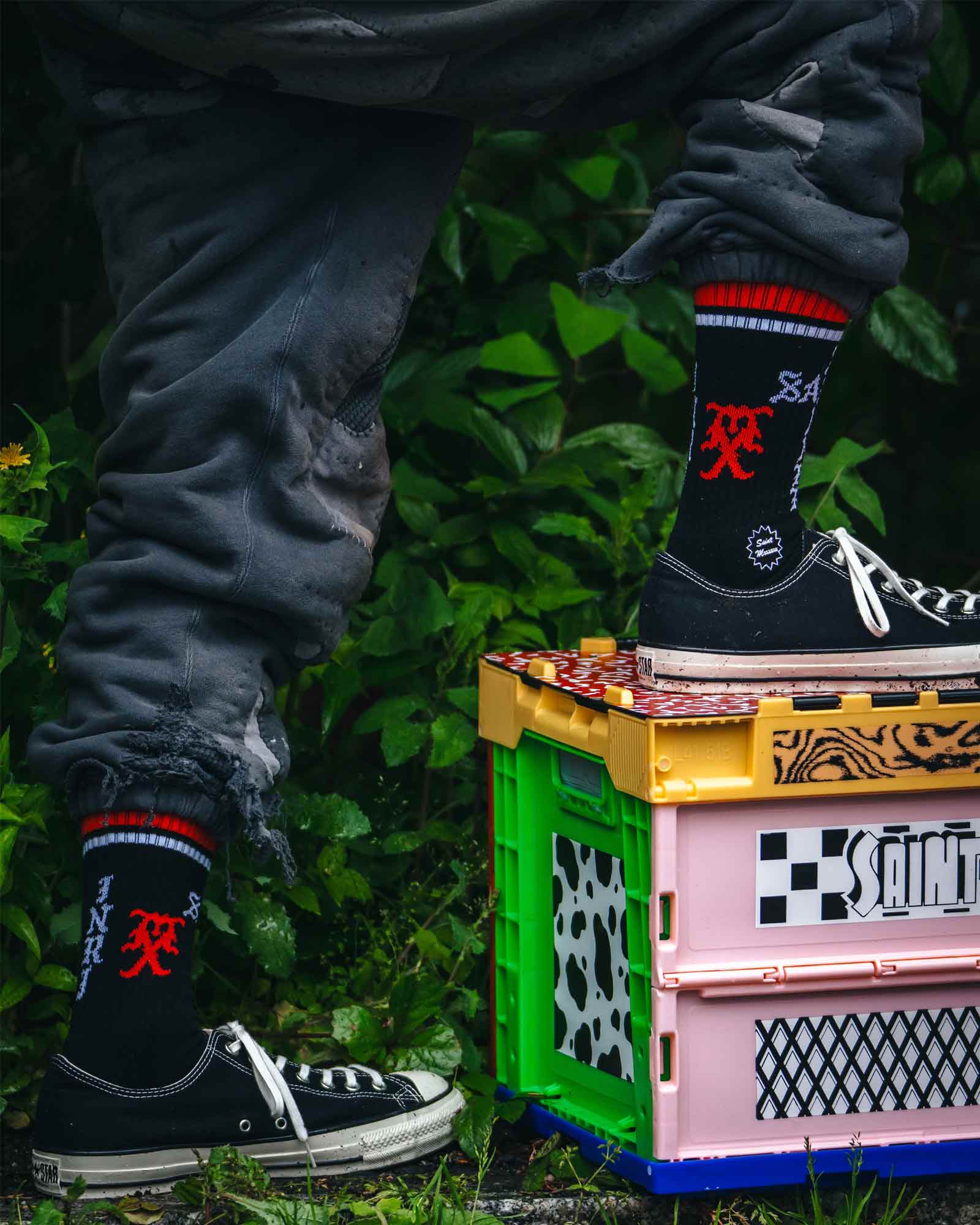©SAINT M××××××・セントマイケル - ソックス・レッグウェア SOCKS/SINNER / BLACK+RED