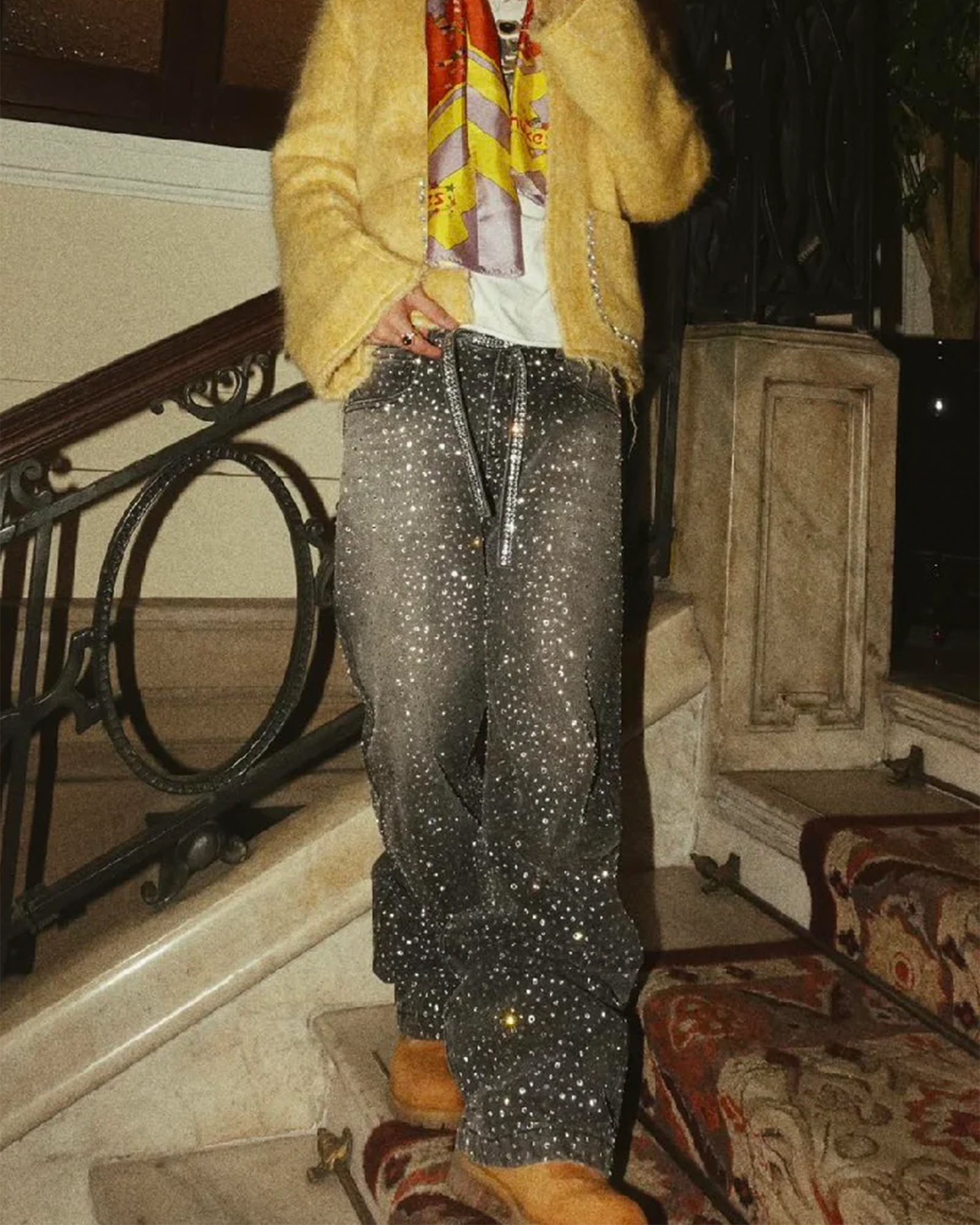 BIRTH OF ROYAL CHILD・バース・オブ・ロイヤル・チャイルド - デニムパンツ 3D PRINTING WASHED 20K SWAROVSKI DIAMOND BORO / BLACK