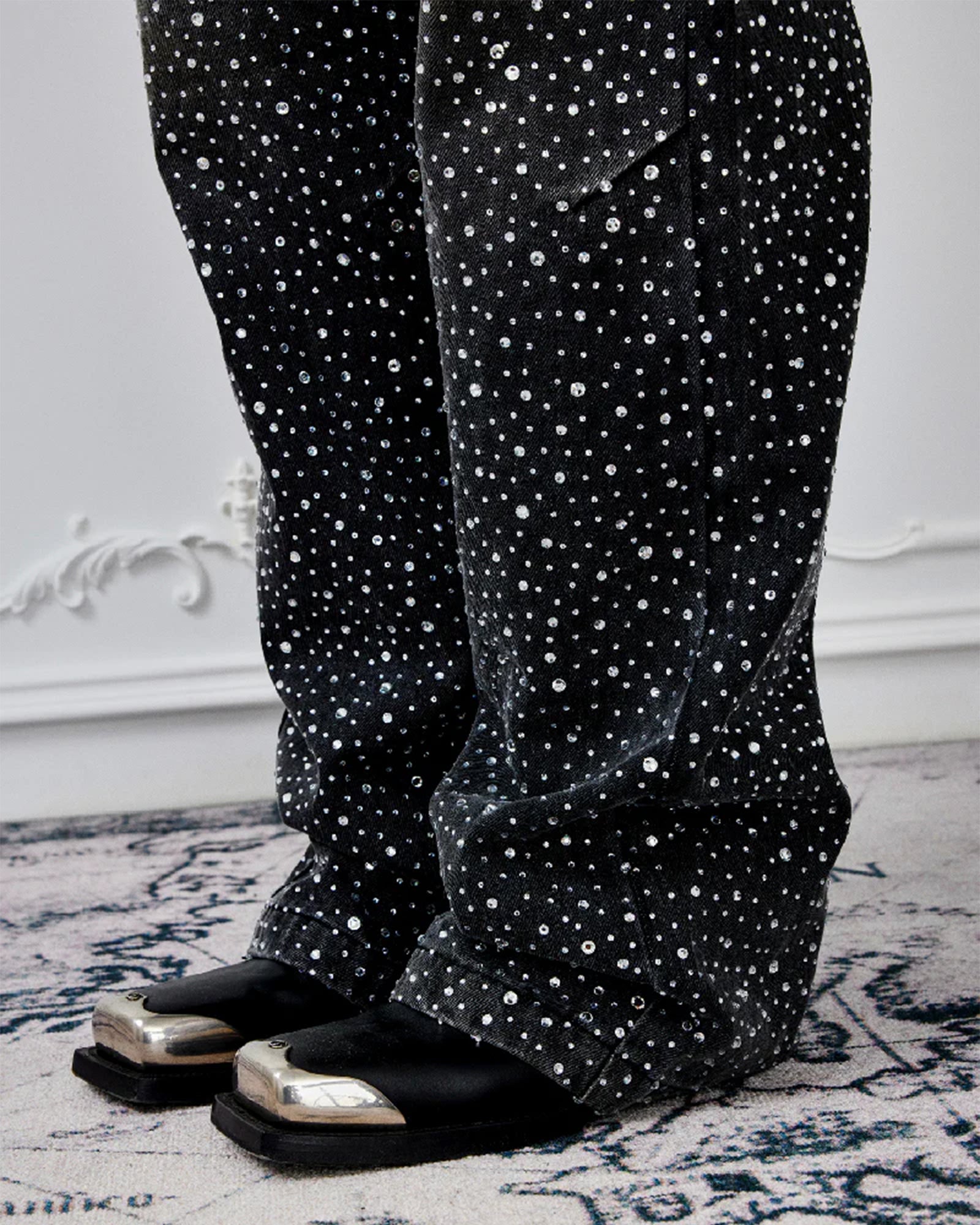 BIRTH OF ROYAL CHILD・バース・オブ・ロイヤル・チャイルド - デニムパンツ 3D PRINTING WASHED 20K SWAROVSKI DIAMOND BORO / BLACK