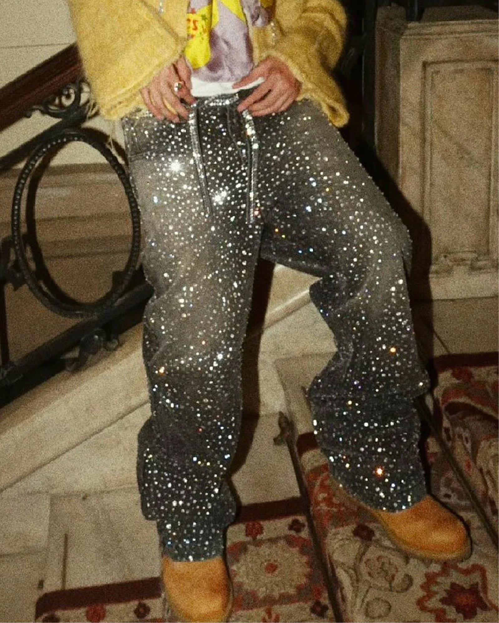 BIRTH OF ROYAL CHILD・バース・オブ・ロイヤル・チャイルド - デニムパンツ 3D PRINTING WASHED 20K SWAROVSKI DIAMOND BORO / BLACK