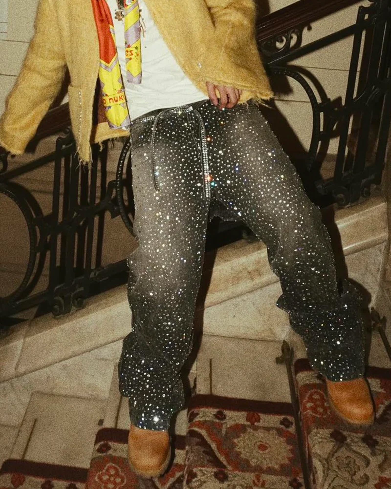 BIRTH OF ROYAL CHILD・バース・オブ・ロイヤル・チャイルド - デニムパンツ 3D PRINTING WASHED 20K SWAROVSKI DIAMOND BORO / BLACK