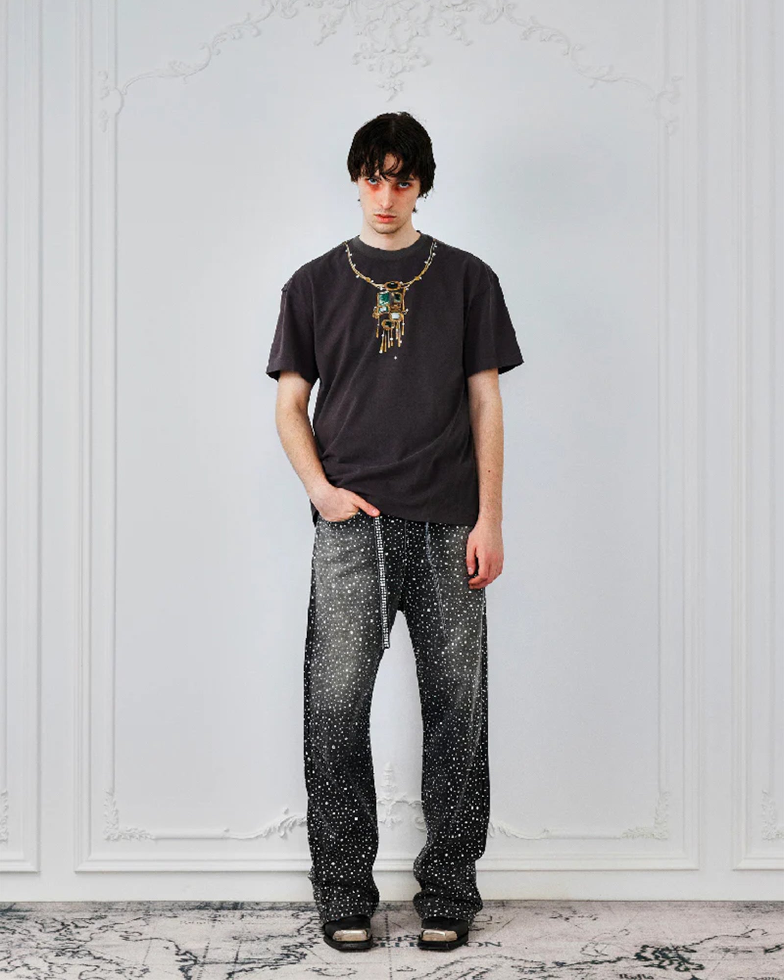 BIRTH OF ROYAL CHILD・バース・オブ・ロイヤル・チャイルド - デニムパンツ 3D PRINTING WASHED 20K SWAROVSKI DIAMOND BORO / BLACK