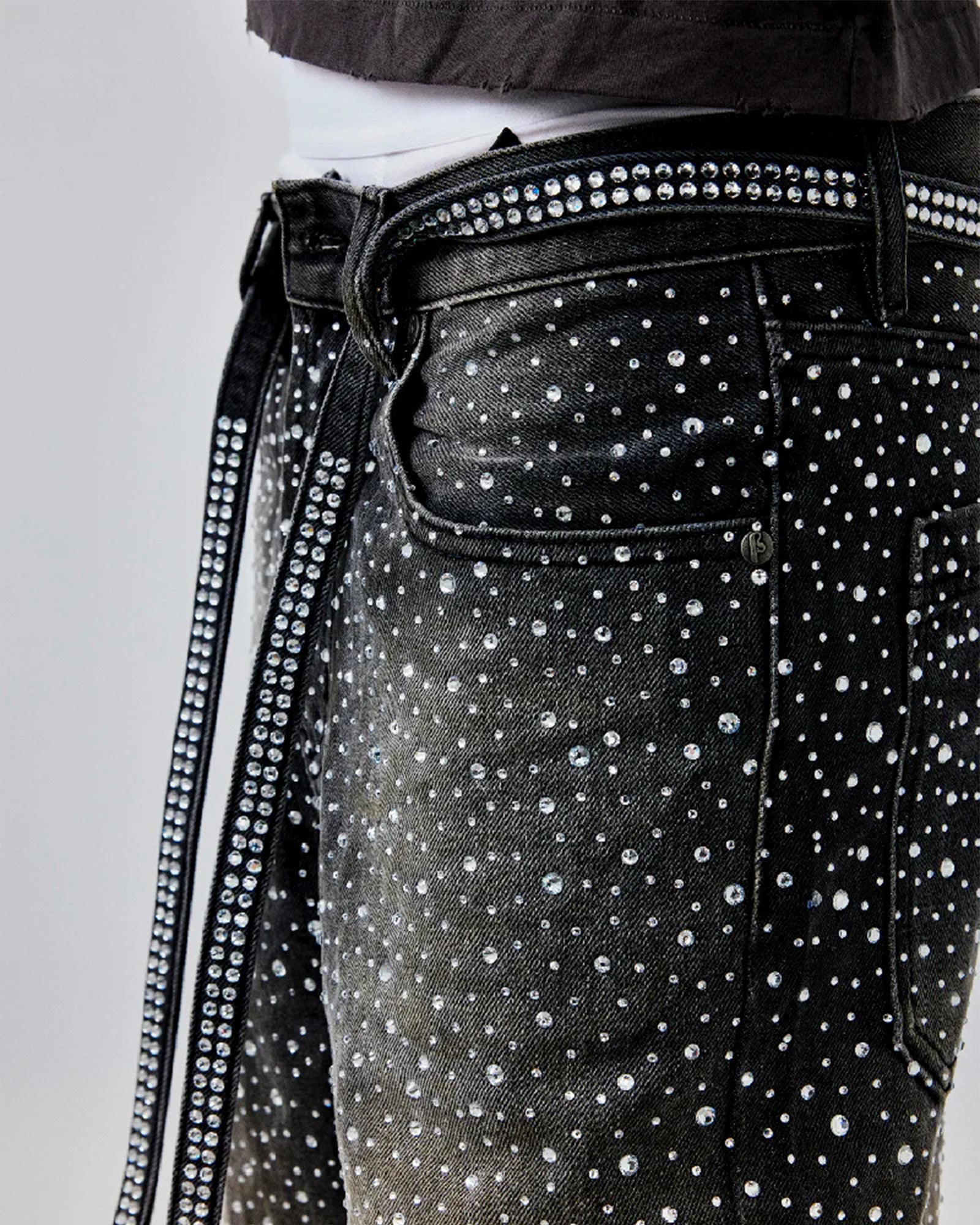 BIRTH OF ROYAL CHILD・バース・オブ・ロイヤル・チャイルド - デニムパンツ 3D PRINTING WASHED 20K SWAROVSKI DIAMOND BORO / BLACK