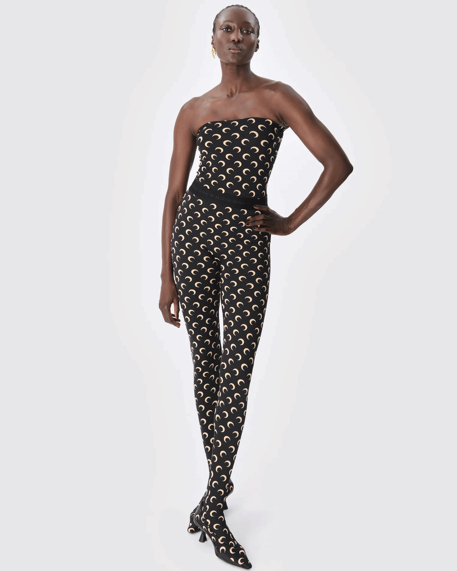 Marine Serre・マリーン・セル - レギンス・スパッツ MOON PRINTED JERSEY LEGGINGS / INVERSE TAN