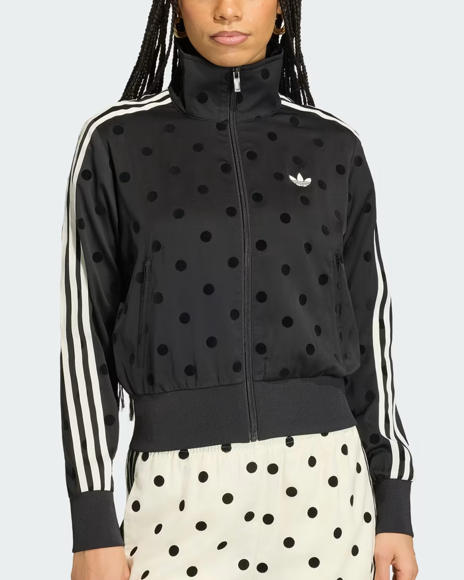 SATIN POLKA DOT TT TRACK TOP / BLACK
