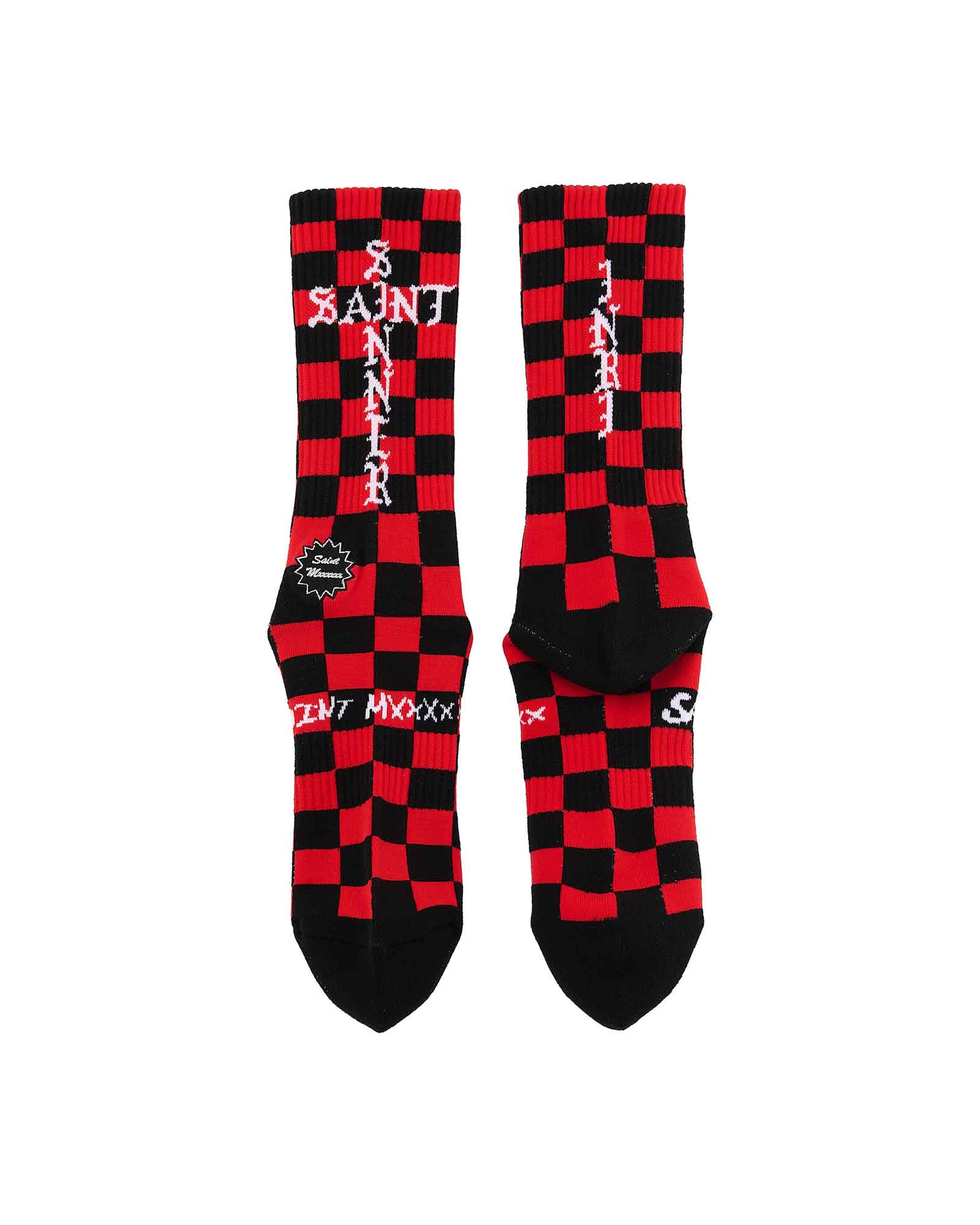 SAINT M××××××(セントマイケル) AW26 SOCKS/CHECK / BLACK+RED