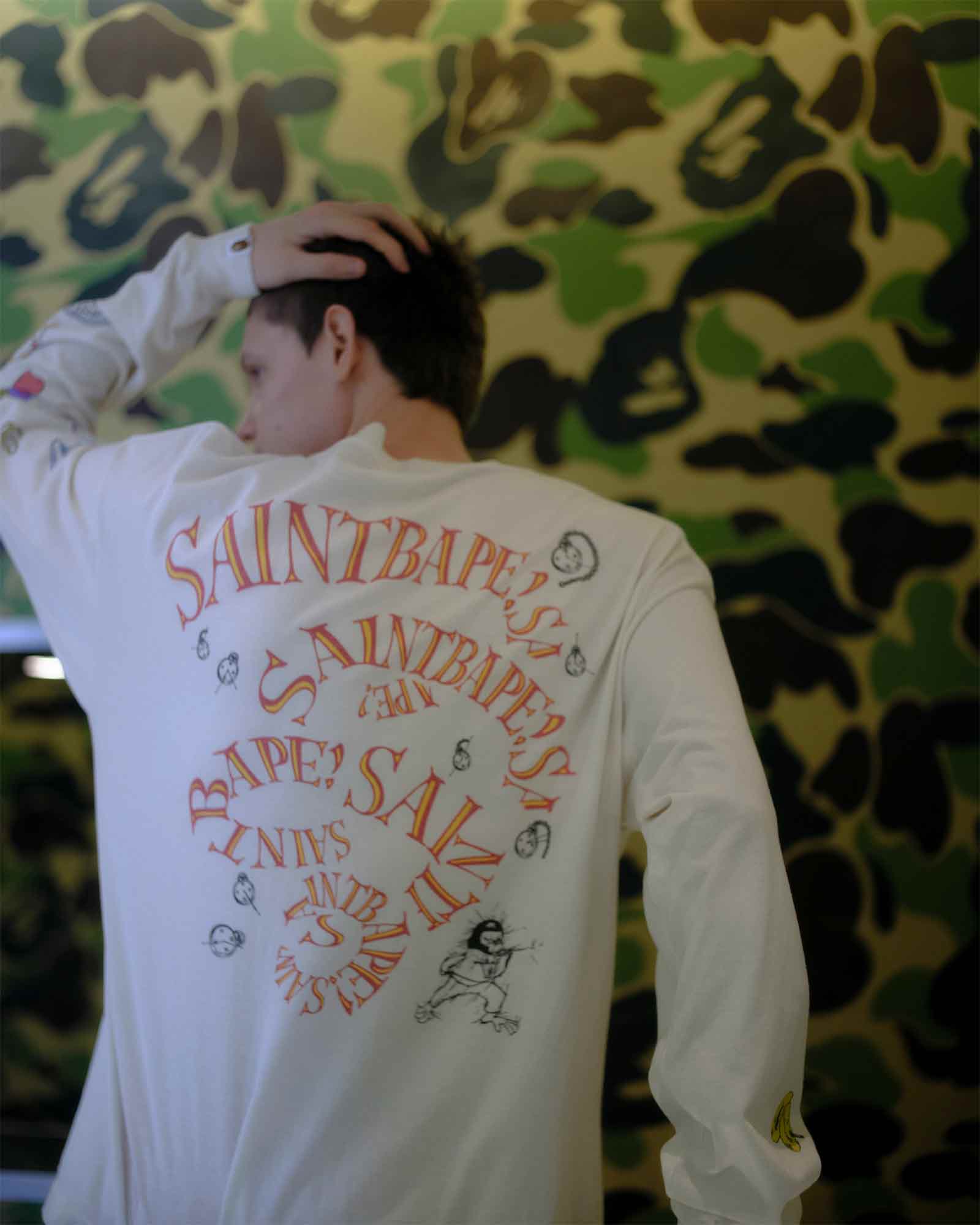 ©SAINT M××××××・セントマイケル - L/S Tシャツ BAPE_LS T-SHIRT / RUNNING / WHITE