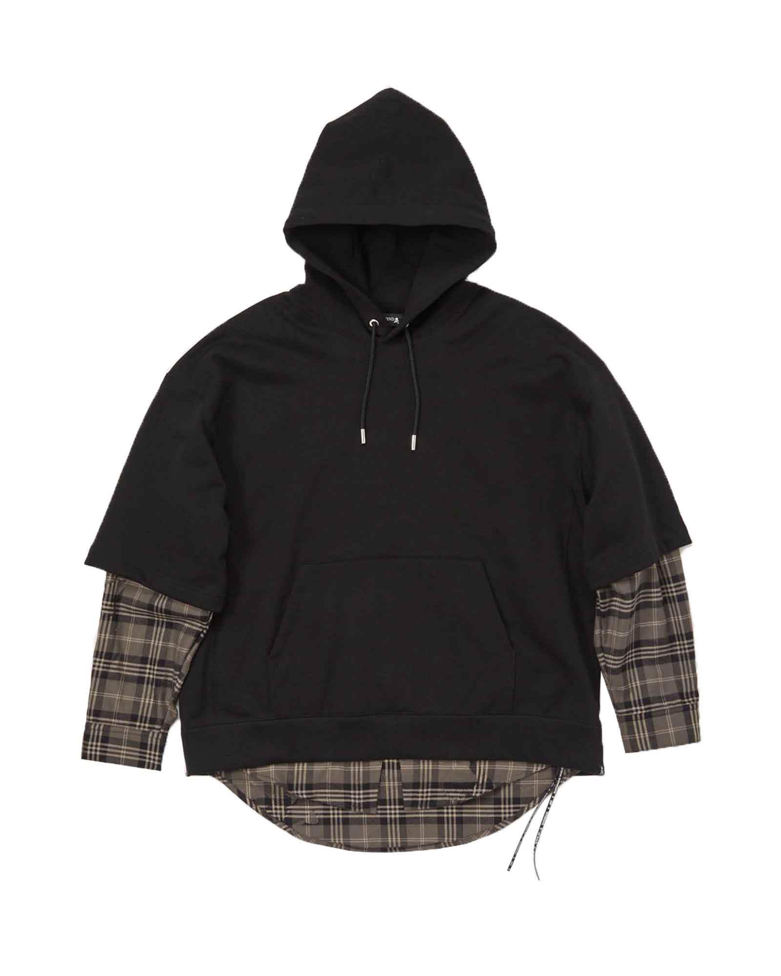 LAYERED HOODIE / BLACK x GRAY PLAID