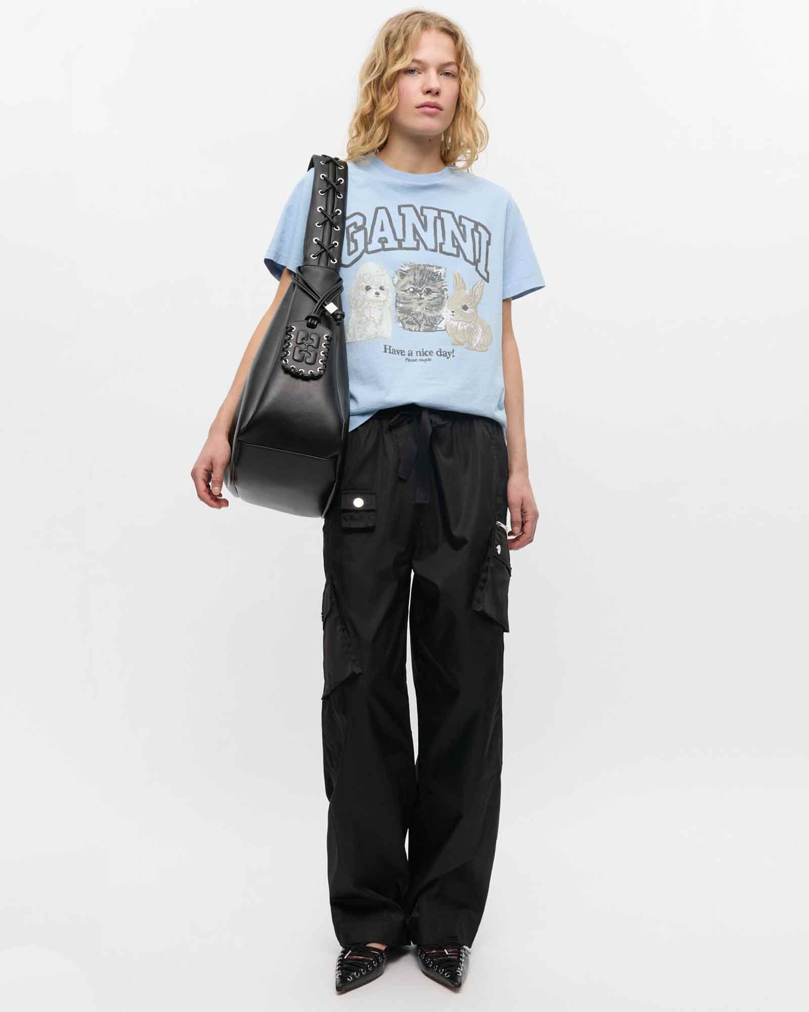 GANNI・ガニー - その他パンツ DUCHESSE NYLON OVERSIZED ELASTICATED PANTS / BLACK