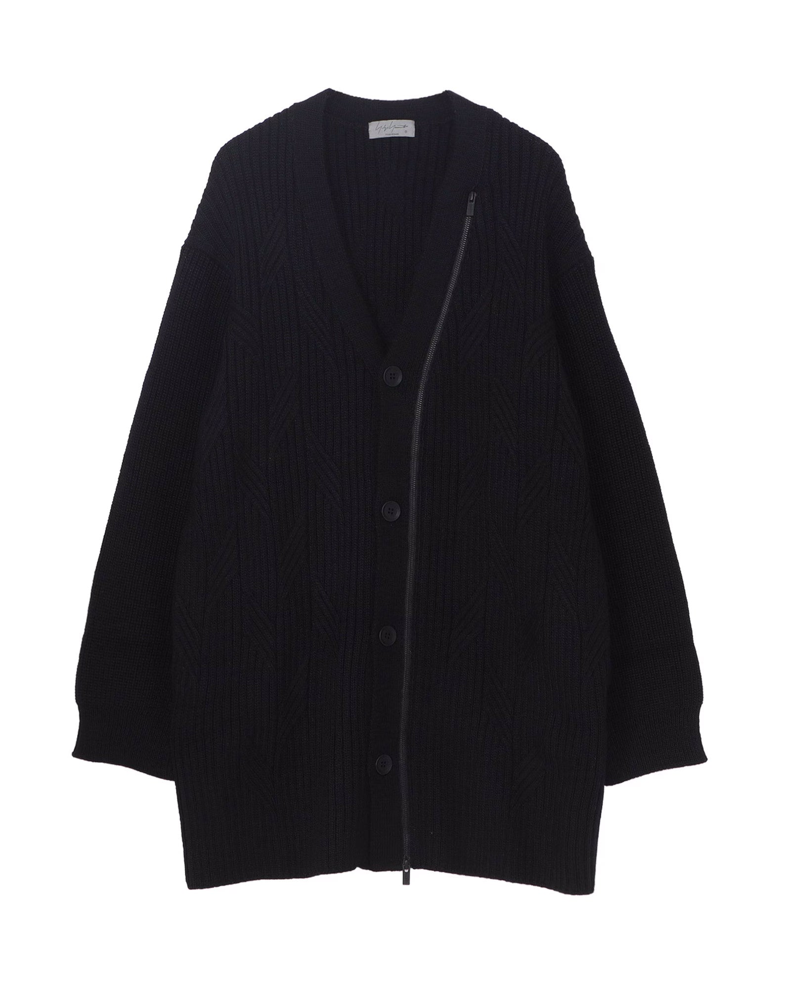 5G1P CABLE+CARDIGAN STITCH ZIP V NECK CARDIGAN / BLACK