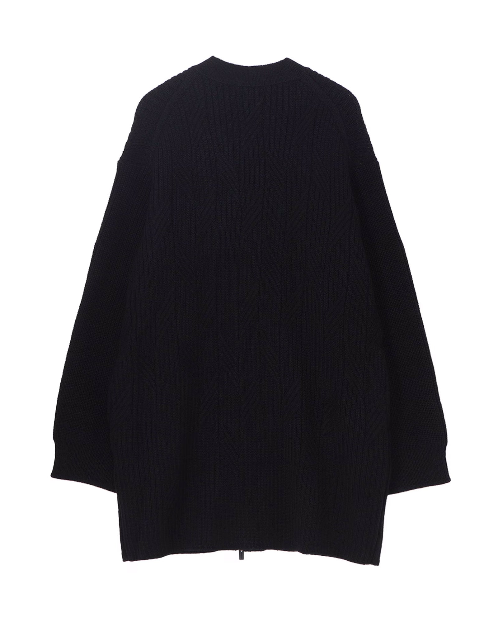 Yohji Yamamoto・ヨウジ ヤマモト - ニット・セーター 5G1P CABLE+CARDIGAN STITCH ZIP V NECK CARDIGAN / BLACK