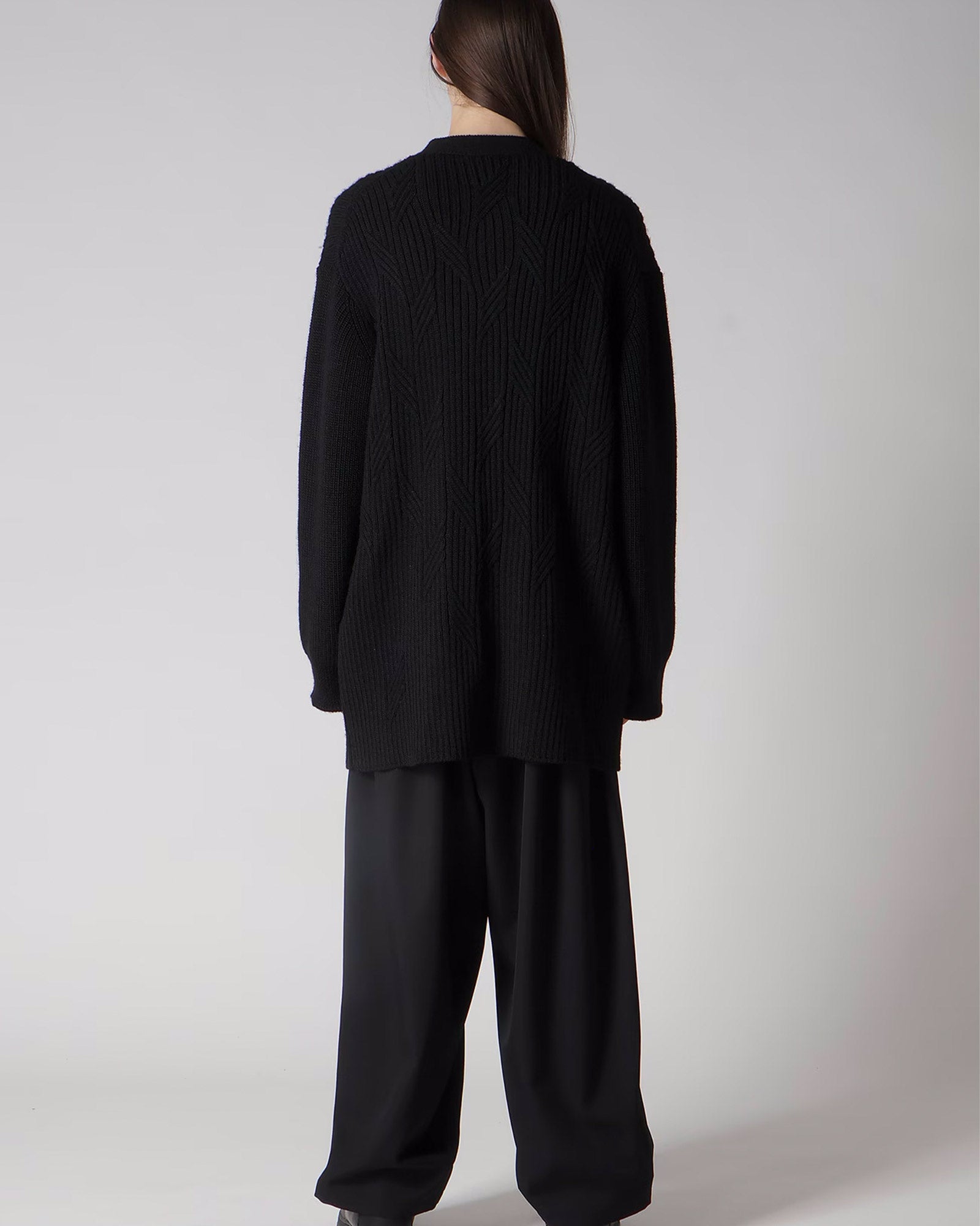 Yohji Yamamoto・ヨウジ ヤマモト - ニット・セーター 5G1P CABLE+CARDIGAN STITCH ZIP V NECK CARDIGAN / BLACK