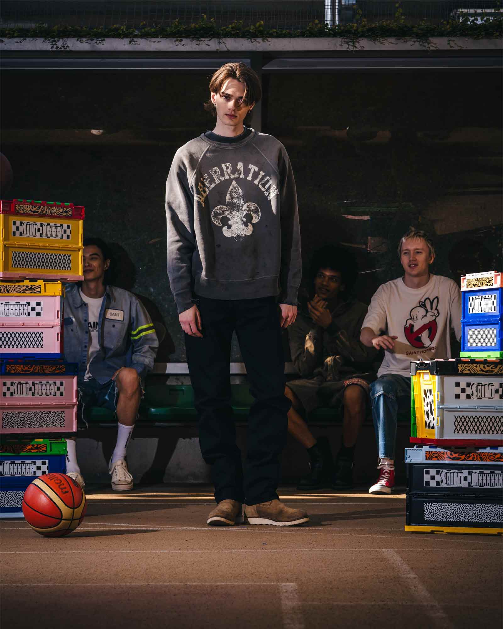 ©SAINT M××××××・セントマイケル - スウェット CREW NECK SWEAT/ABBERATION / CHARCOAL