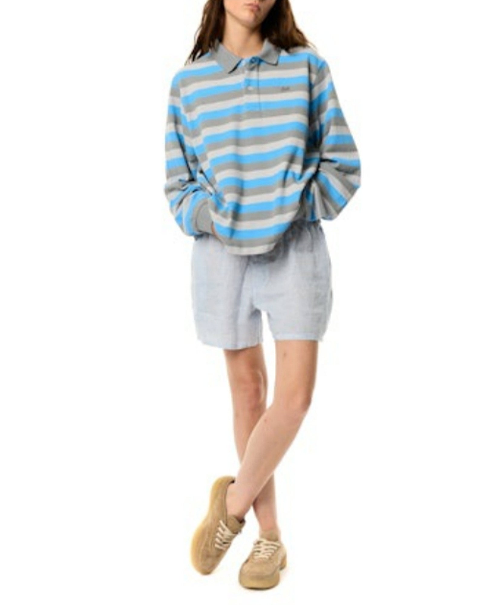 ERL・イーアールエル - ポロシャツ UNISEX STRIPED LONG SLEEVE POLO KNIT / MULTI