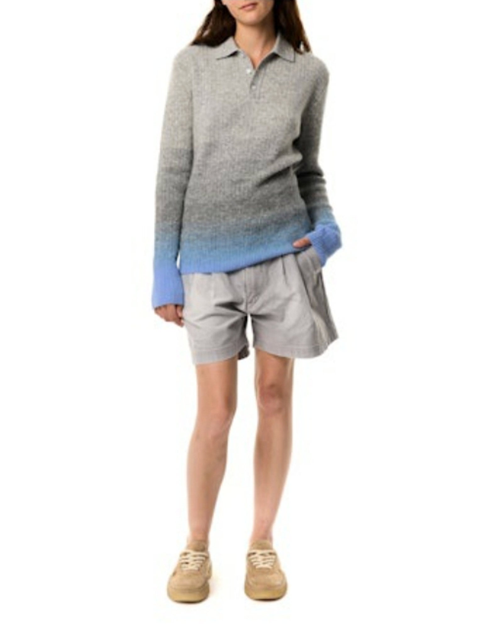 ERL・イーアールエル - ニット・セーター UNISEX THIN GRADIENT POLO KNIT / GREY BLUE