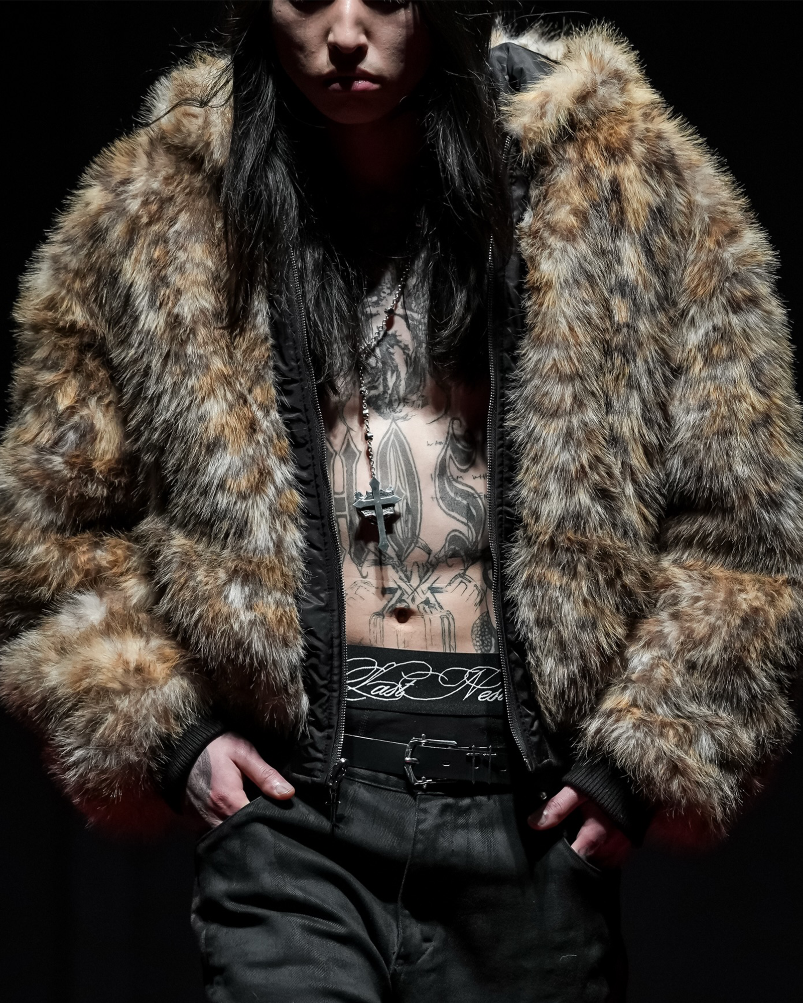 LAST NEST・ラストネスト - ジャケット REVERSIBLE LEOPARD FUR JACKET / BLACK