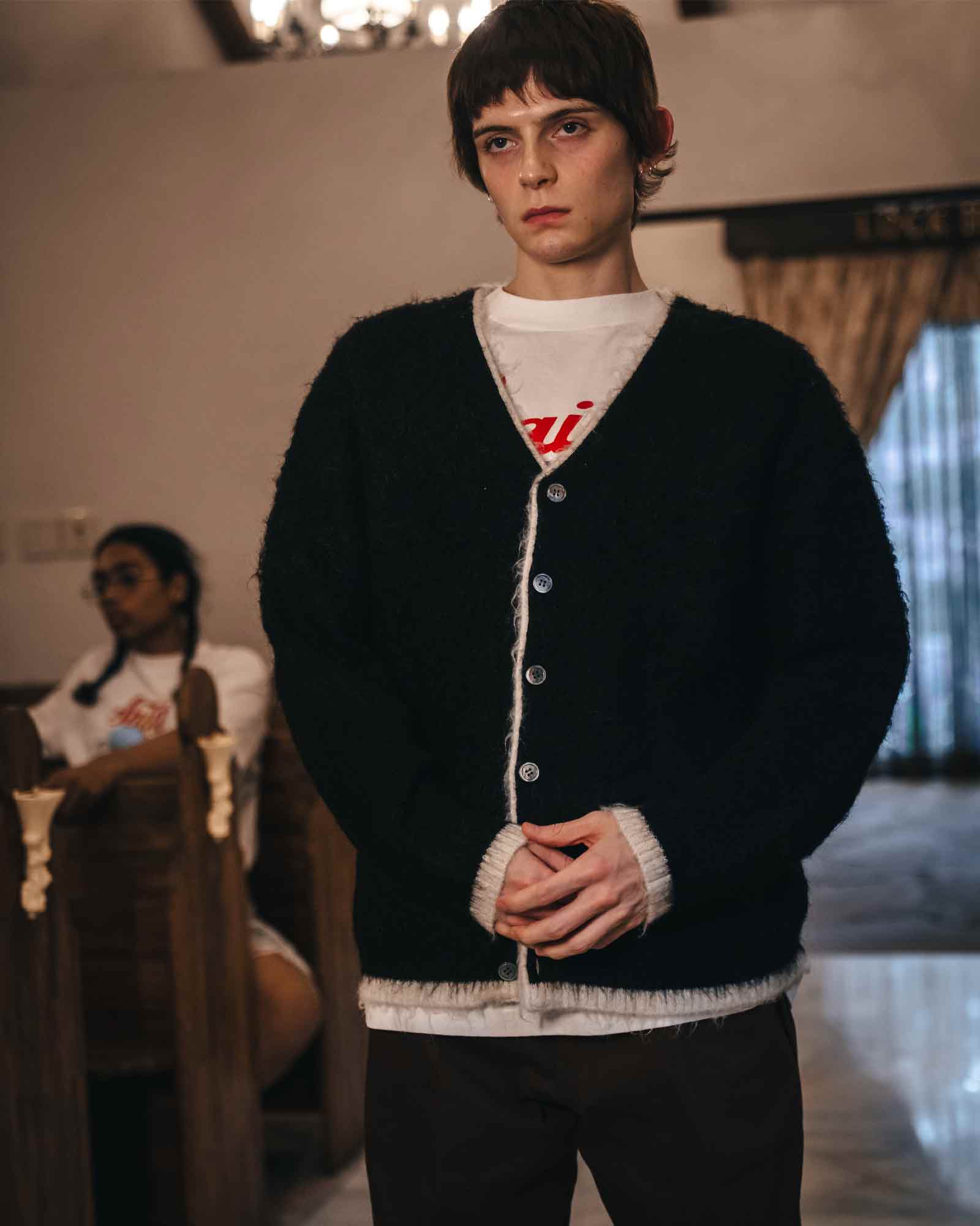 ©SAINT M××××××・セントマイケル - ニット・セーター KNIT CARDIGAN/TRIM / BLACK