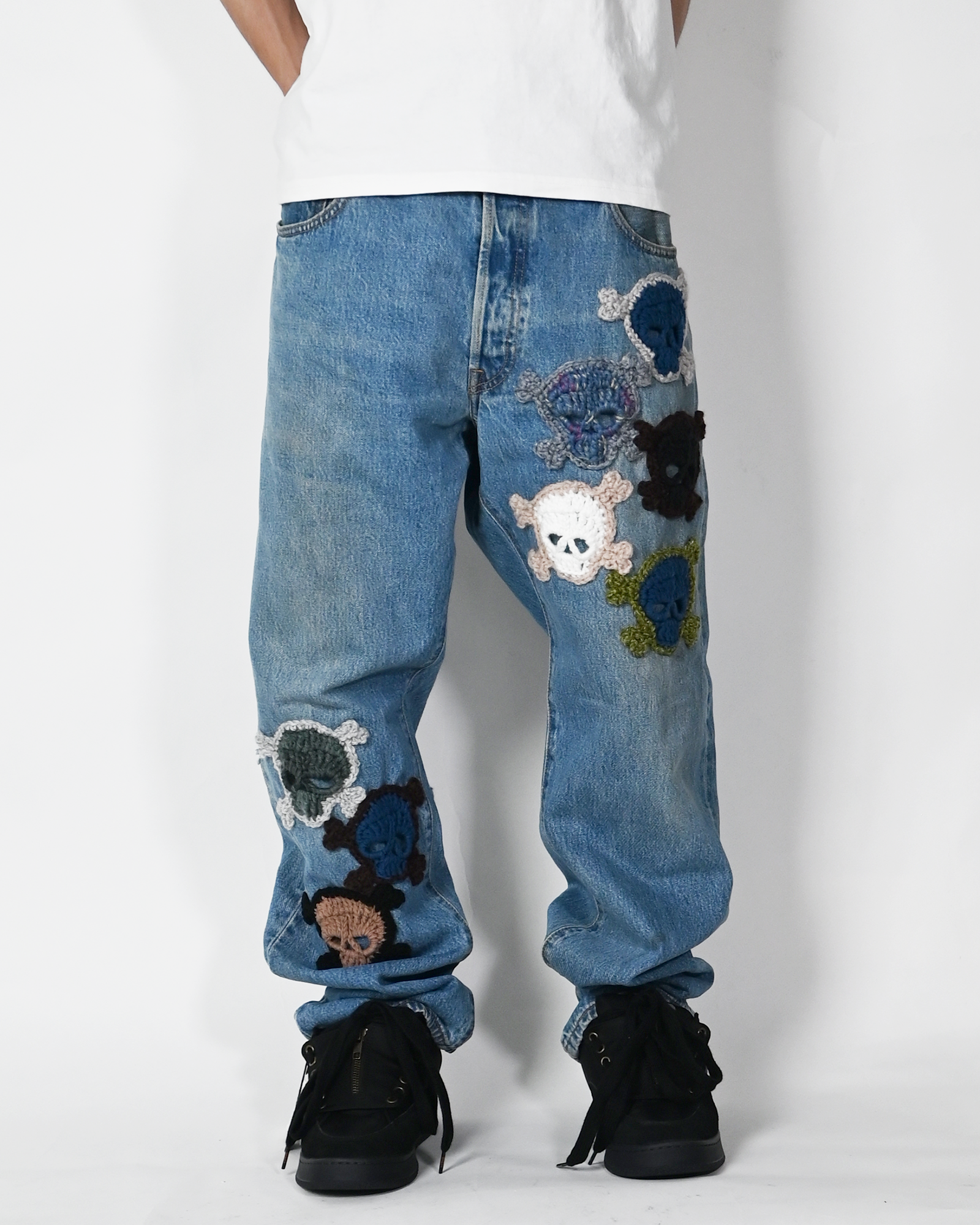Y.A.R.N.・ヤーン - デニムパンツ Y.A.R.N. SKULL DENIM-9 (W36) / MULTI