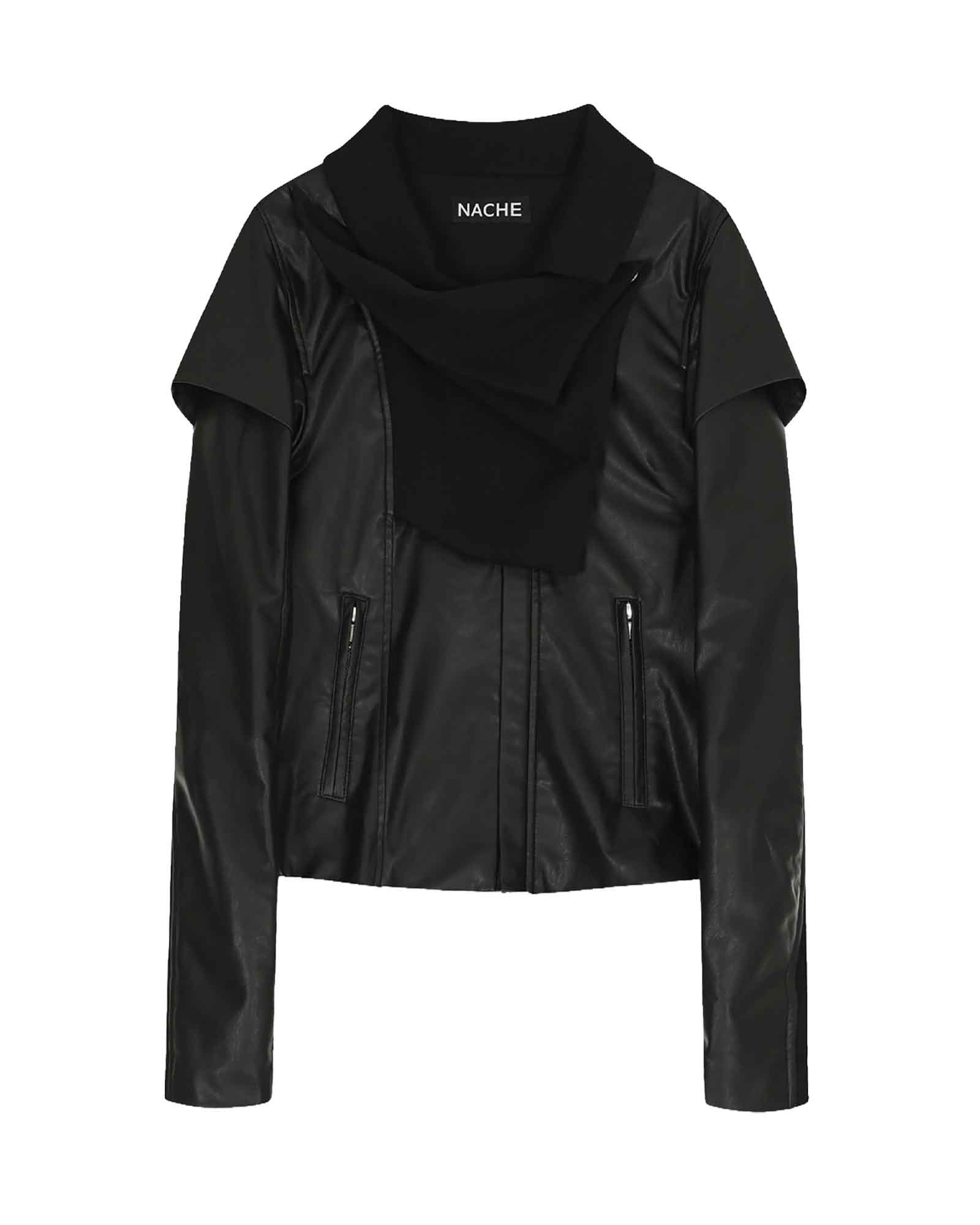 2-WAY SLIM FAUX LEATHER RIDER JACKET / BLACK