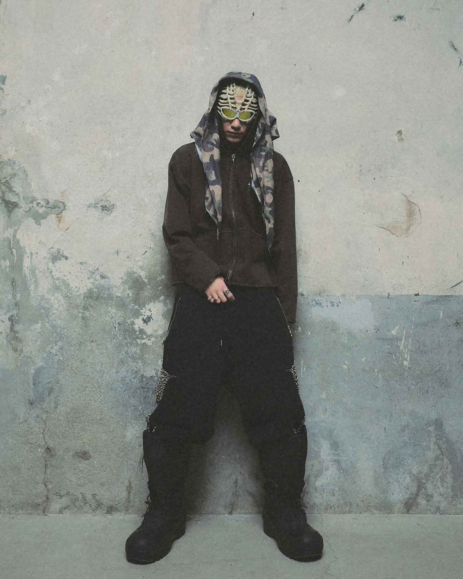 THUG CLUB・sag club -  CREED SCARF HOODED ZIP-UP HOODIE / BLACK