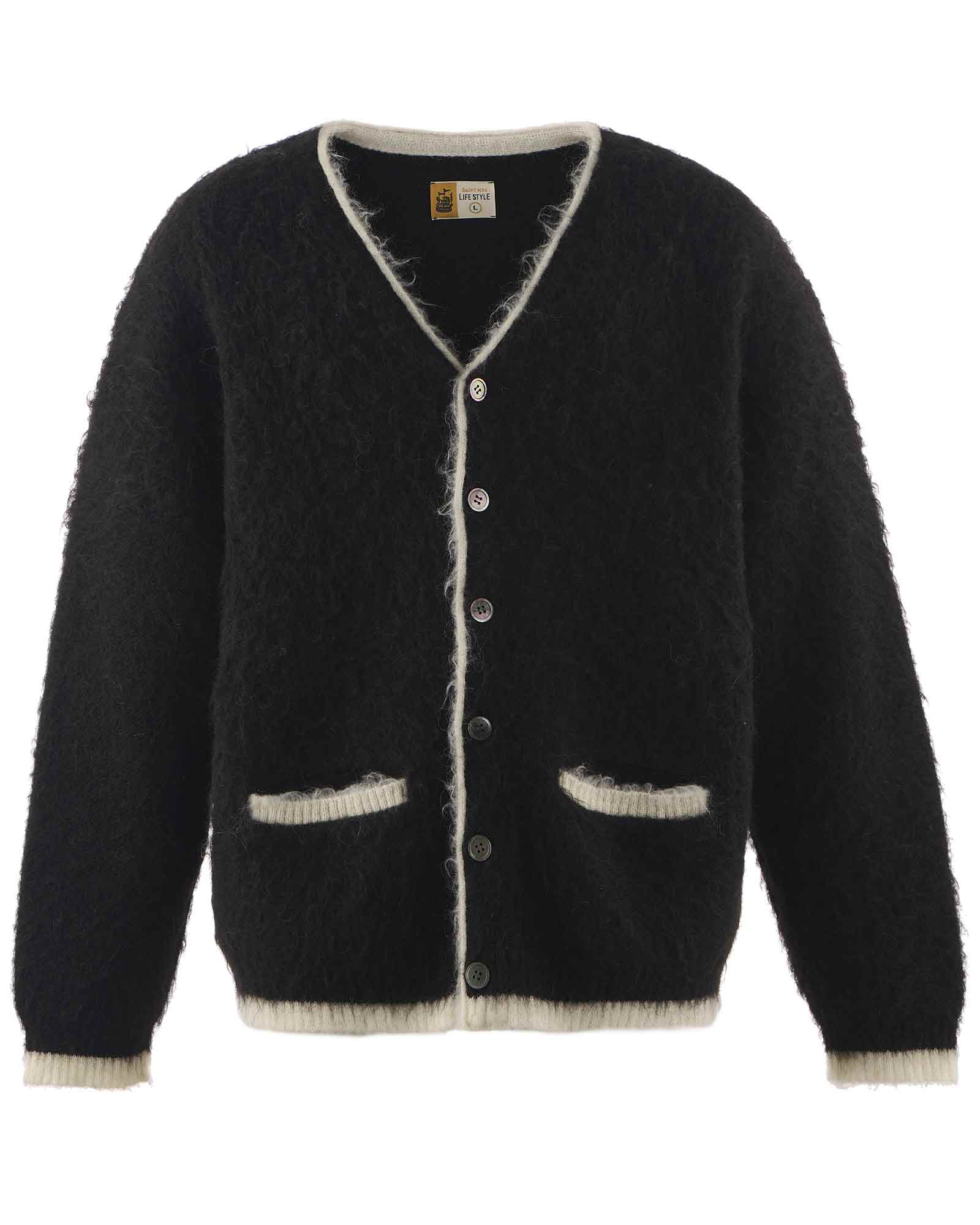 KNIT CARDIGAN/TRIM / BLACK