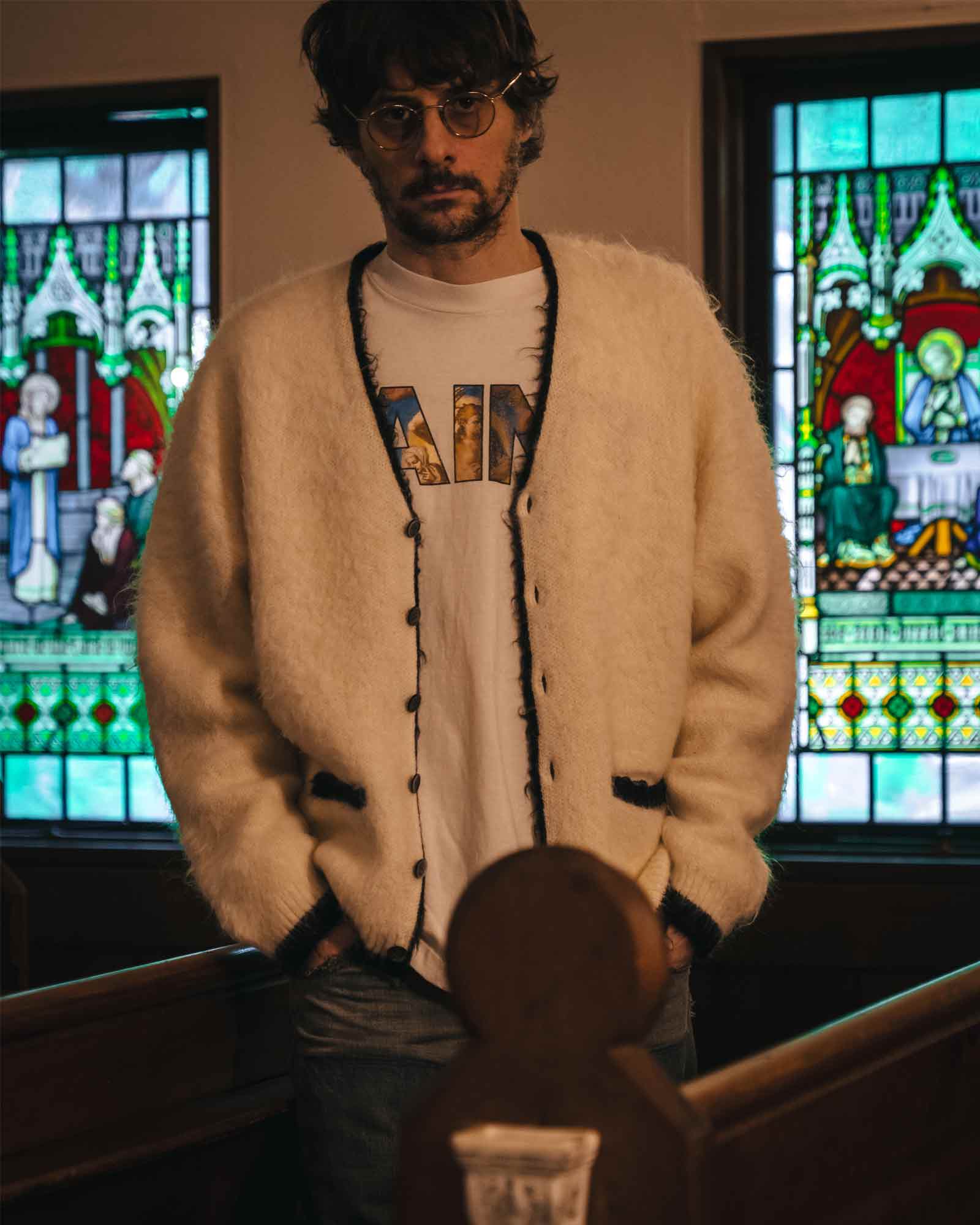 ©SAINT M××××××・セントマイケル - ニット・セーター KNIT CARDIGAN/TRIM / WHITE