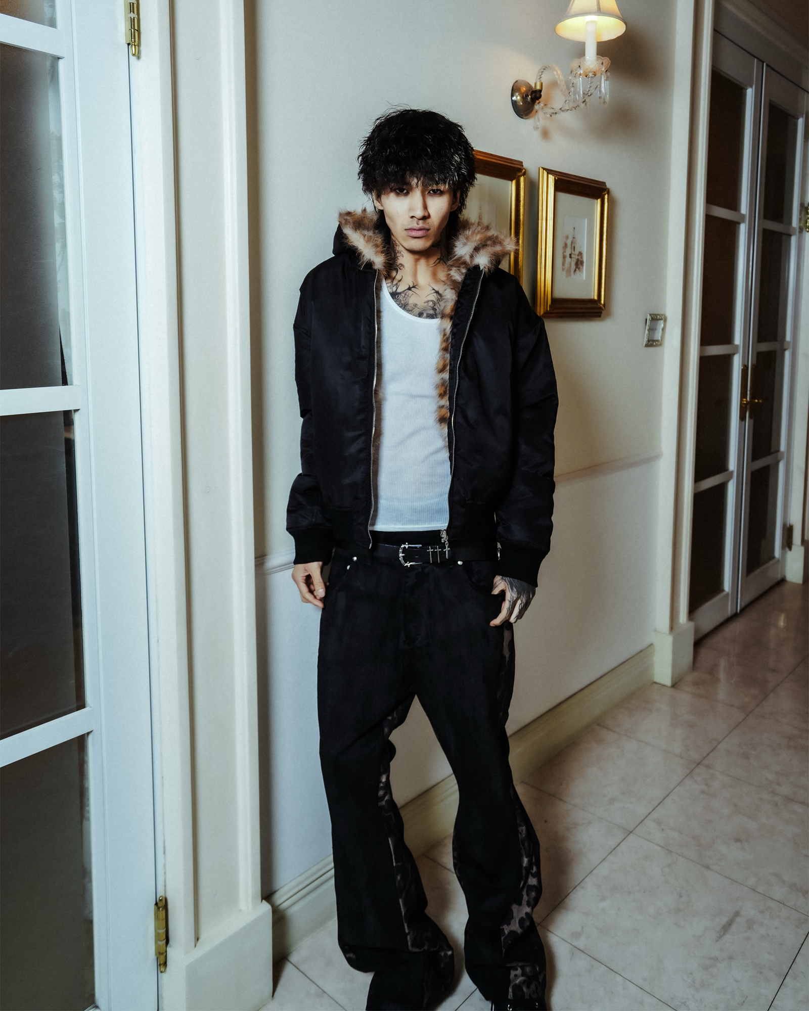LAST NEST・ラストネスト - ジャケット REVERSIBLE LEOPARD FUR JACKET / BLACK