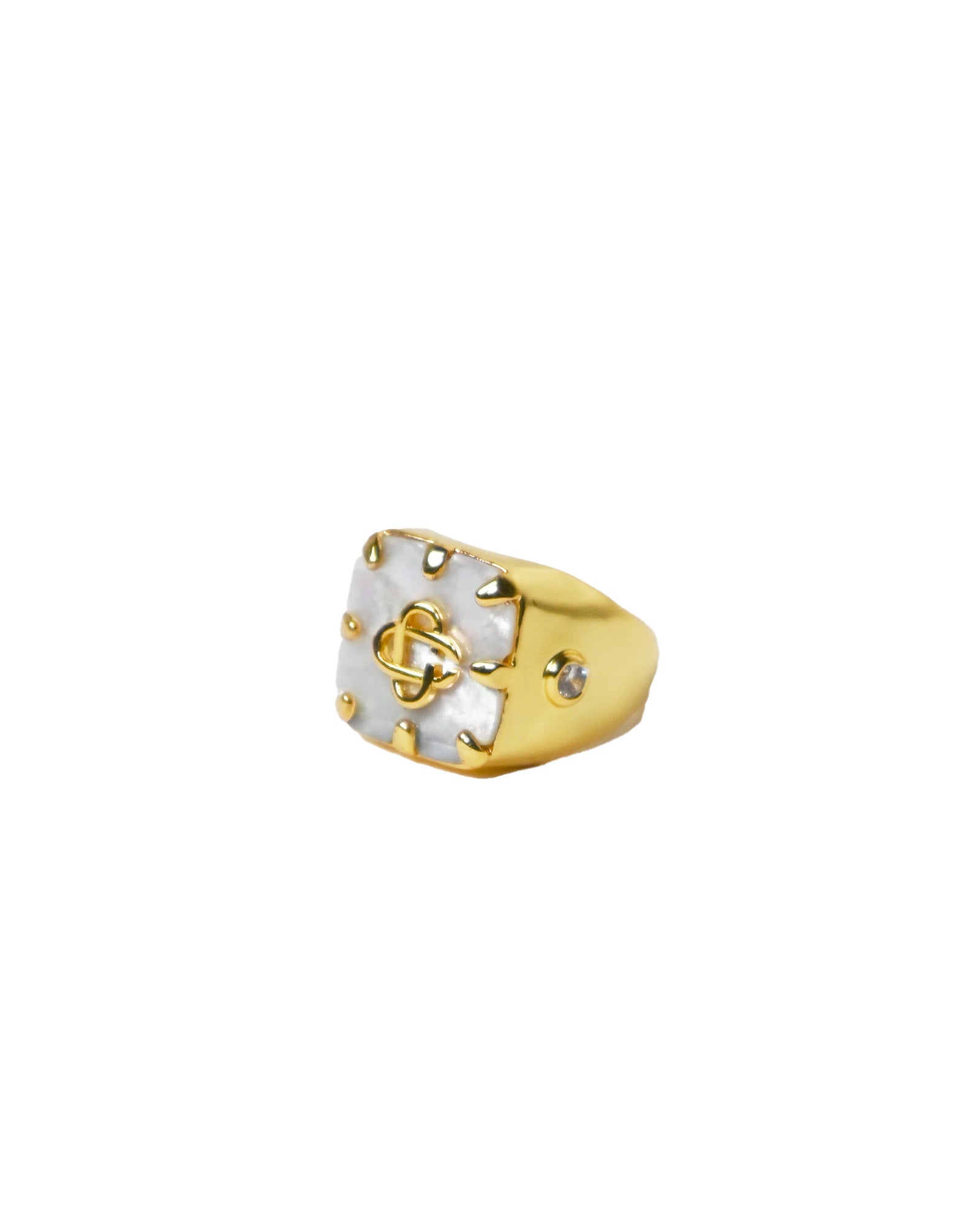 CASABLANCA・casablanca -  MOTHER OF PEARL CLAW SIGNET RING / GOLD/WHITE