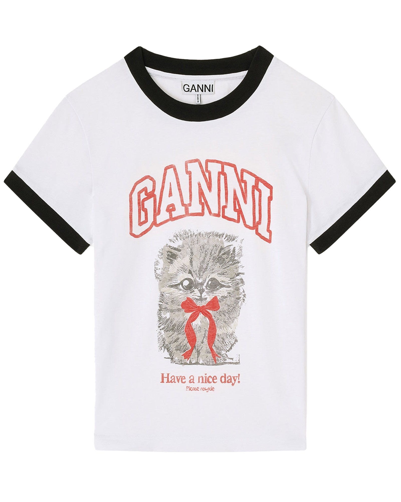 GANNI・ガニー - Tシャツ・カットソー BASIC COTTON JERSEY MARGOT KITTY PRINT / BRIGHT WHITE