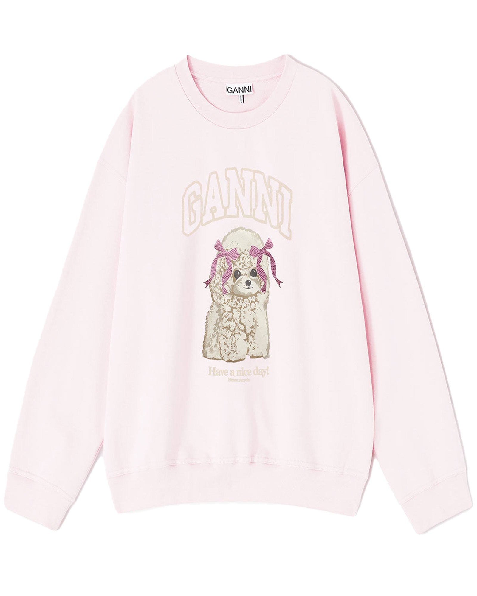 GANNI・ガニー - スウェット ISOLI CREWNECK PRINTED PUDDLE / CHALK PINK