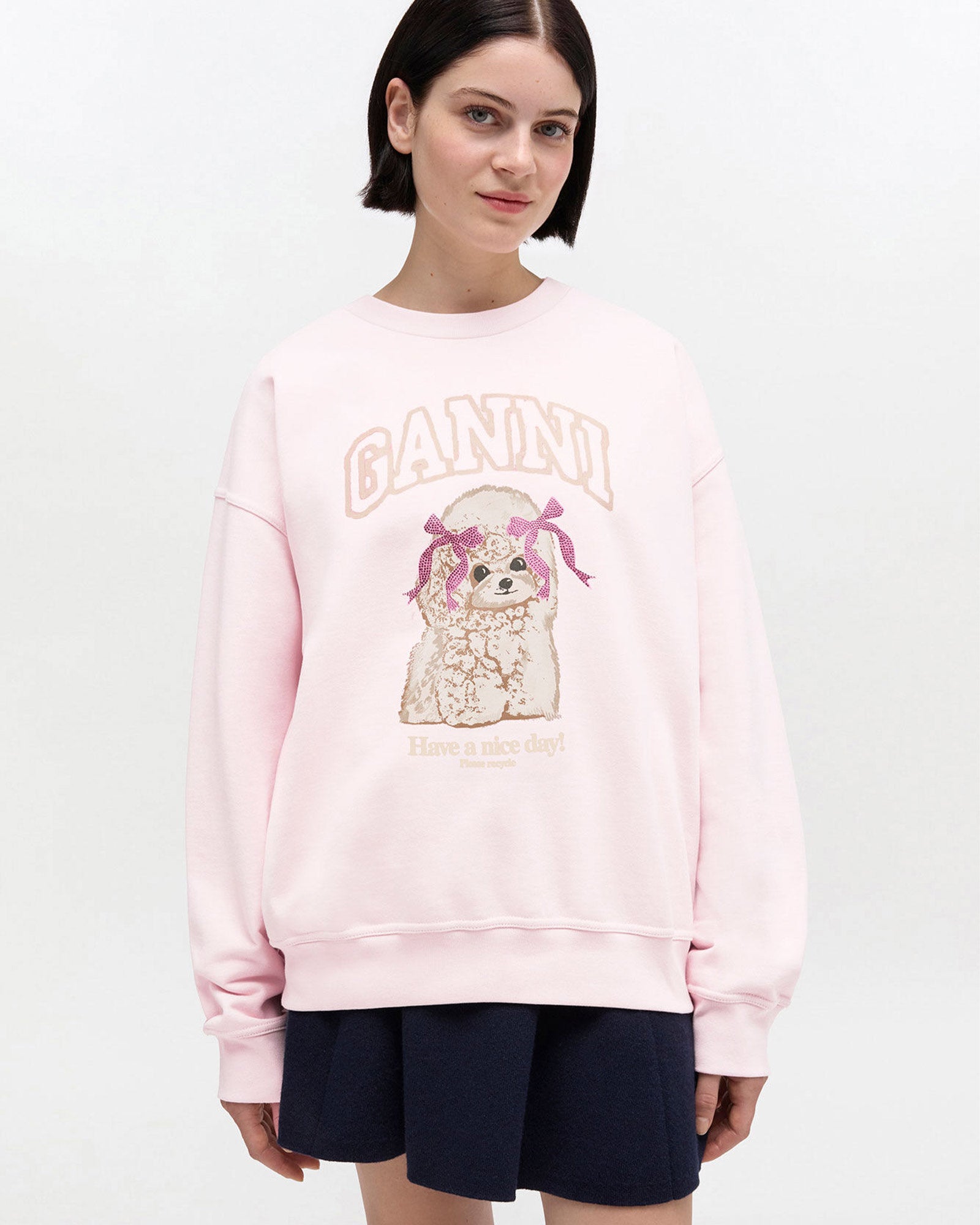 GANNI・ガニー - スウェット ISOLI CREWNECK PRINTED PUDDLE / CHALK PINK